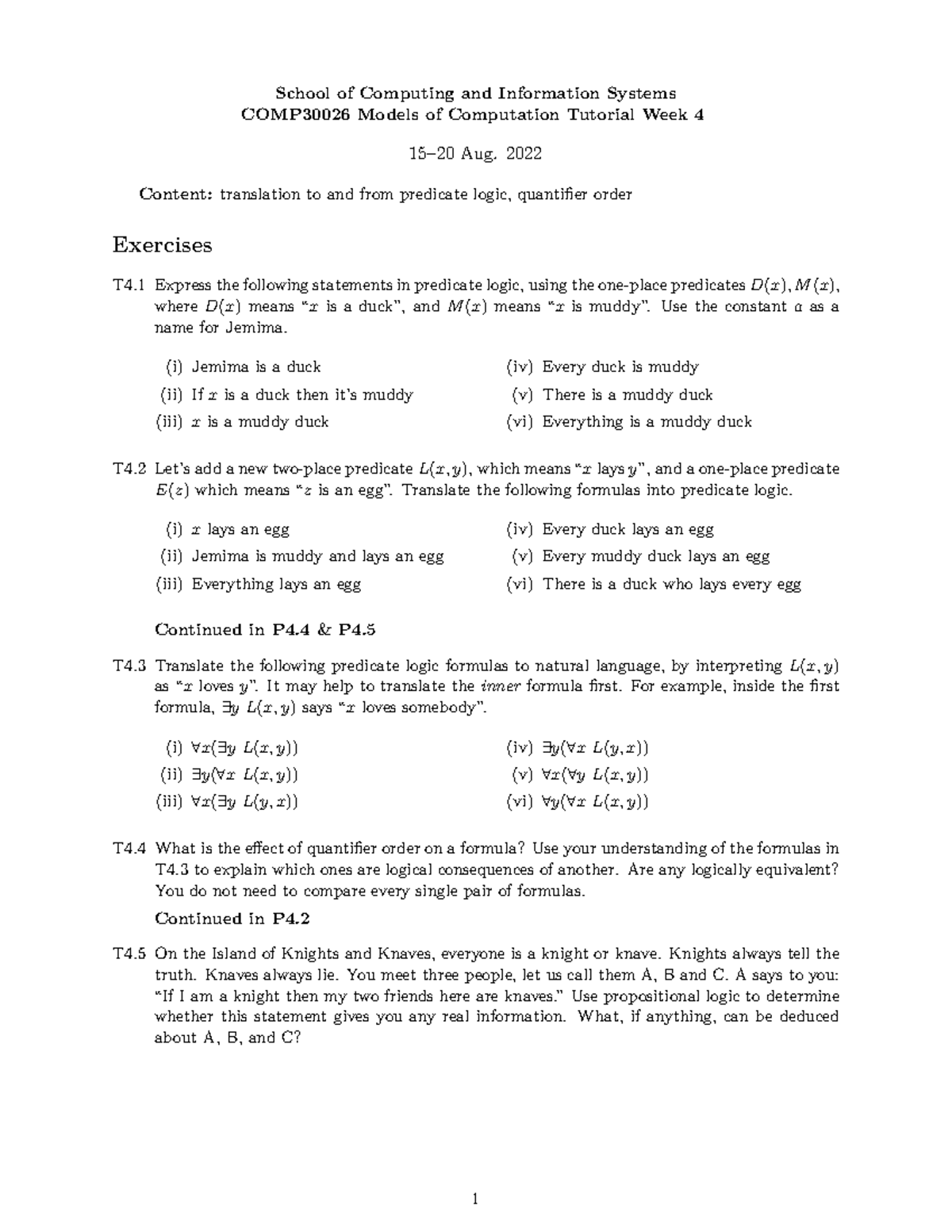 Week4 - Week 4 Tutorial - School of Computing and Information Systems ...