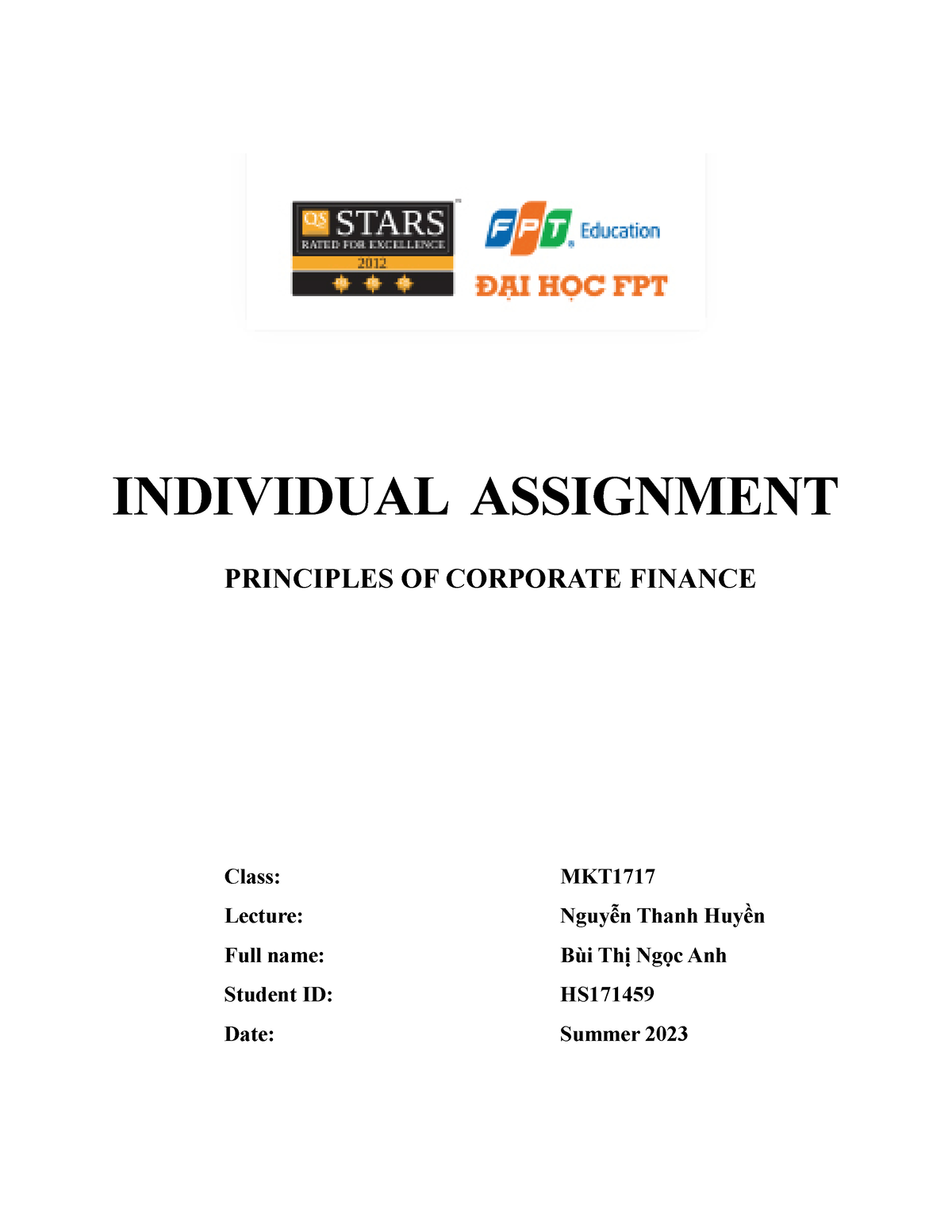 Individual Assignment - FIN202 - INDIVIDUAL ASSIGNMENT PRINCIPLES OF ...