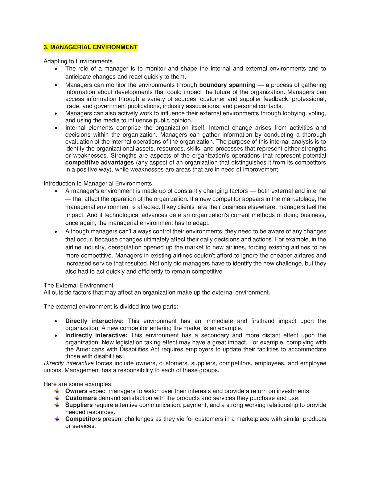 Lesson 3 Managerial Environment - 3. MANAGERIAL ENVIRONMENT Adapting to ...