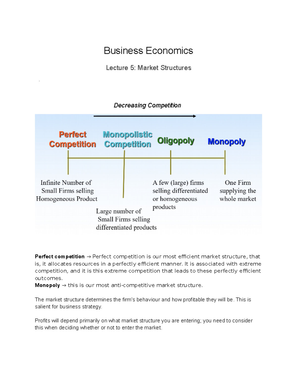 Lecture 5 Market Structures - Business Economics Lecture 5: Market ...