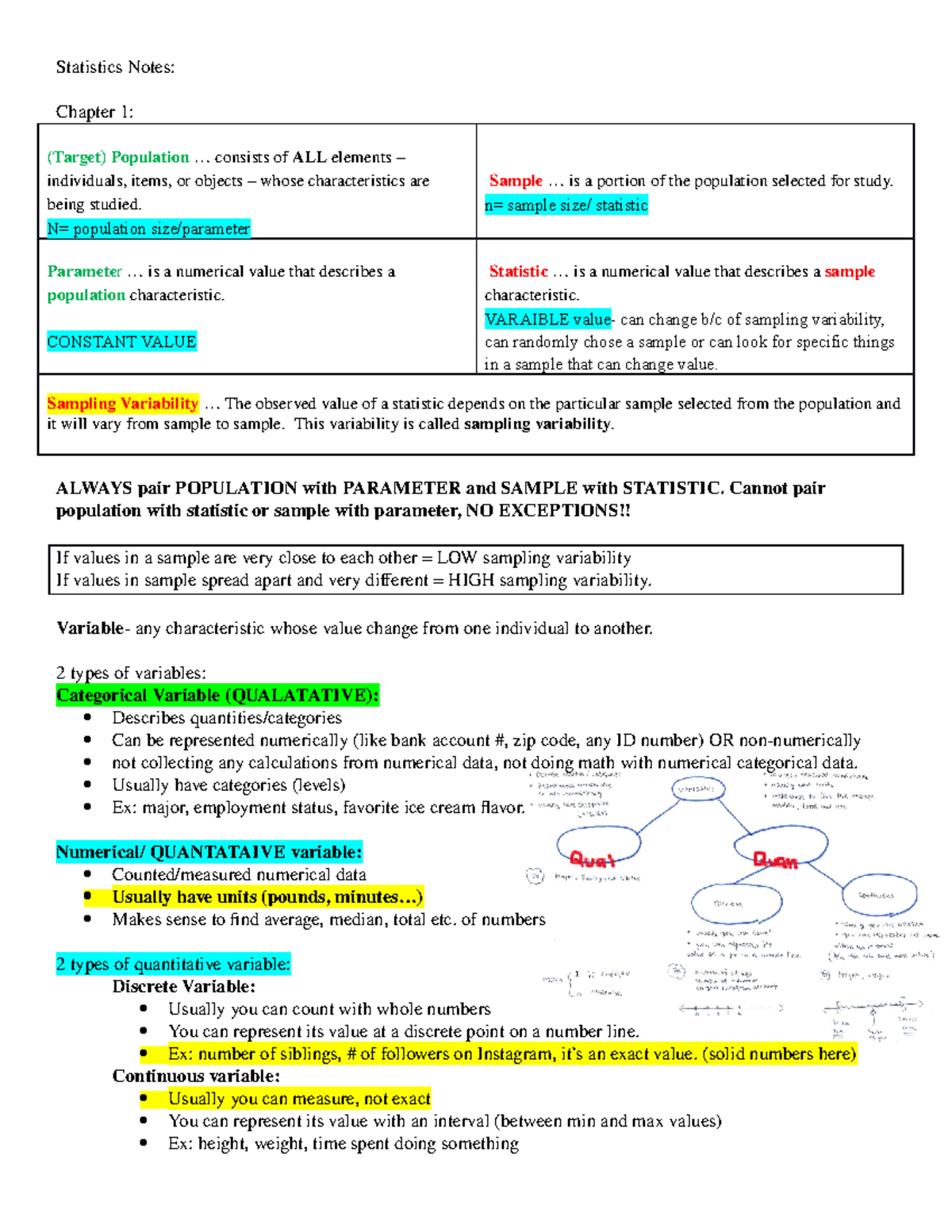 Statistics Exam 1 Notes - Statistics Notes: Chapter 1: (Target ...