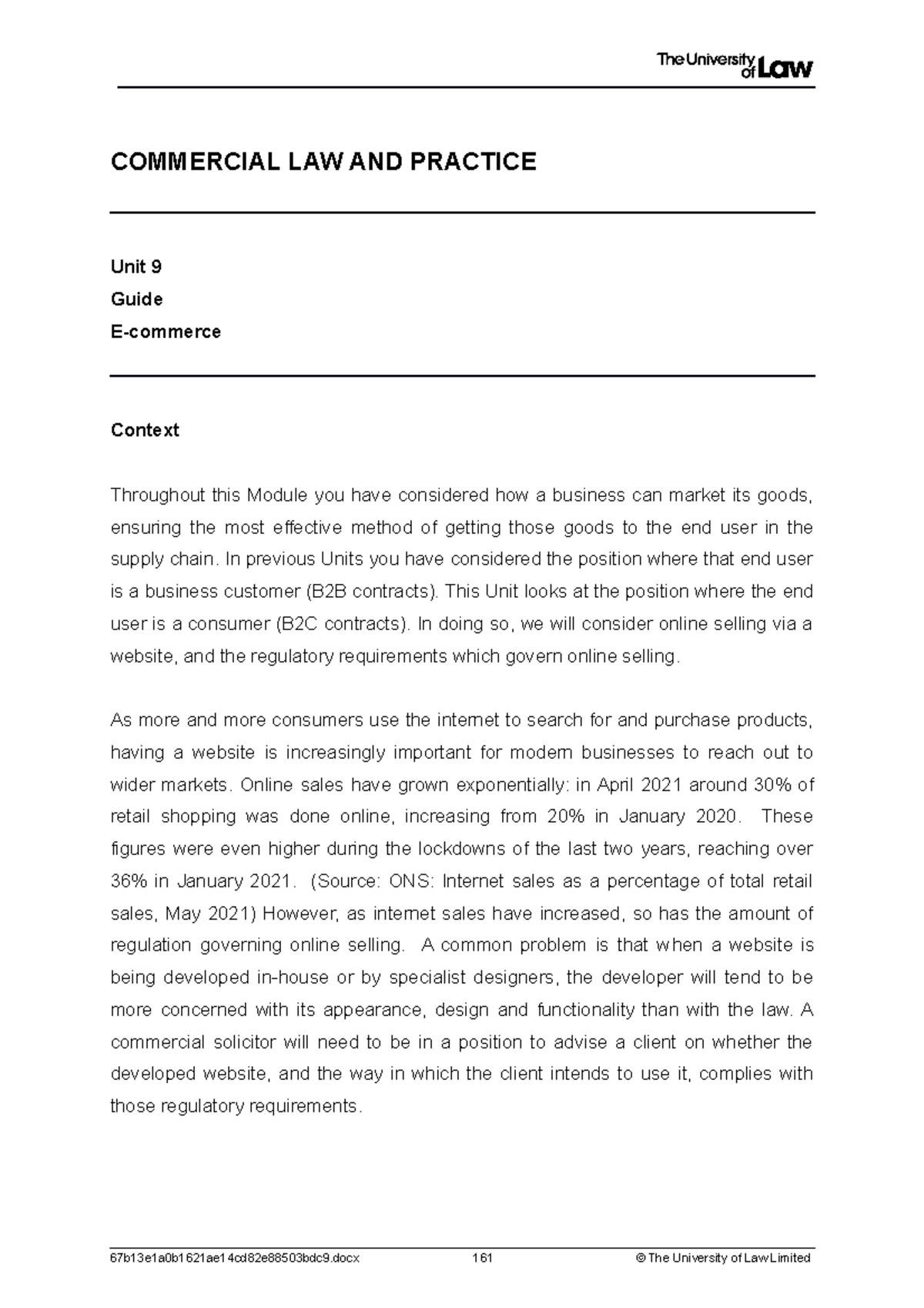 2122 comm ws09 ce01 guide - COMMERCIAL LAW AND PRACTICE Unit 9 Guide E ...