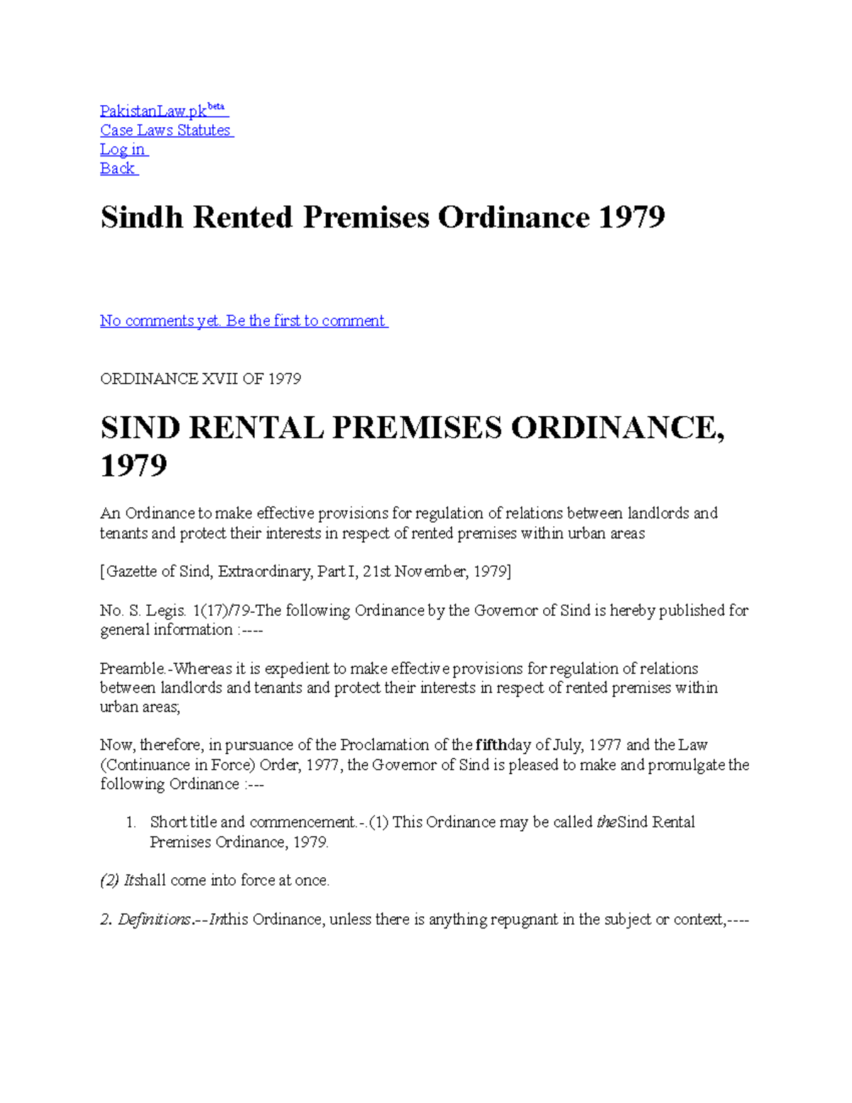 Sindh Rented Premises Ordinance 1979 - PakistanLaw Beta Case Laws ...