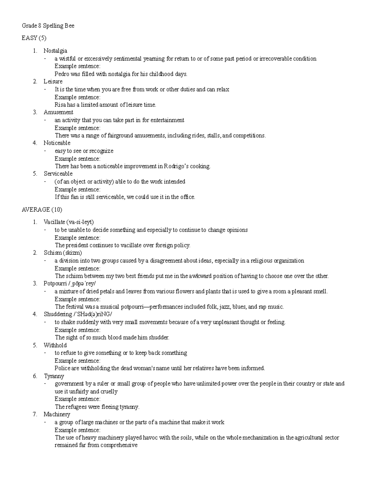 Spelling Bee Words Grade 8 Spelling Bee EASY (5) 1. Nostalgia a