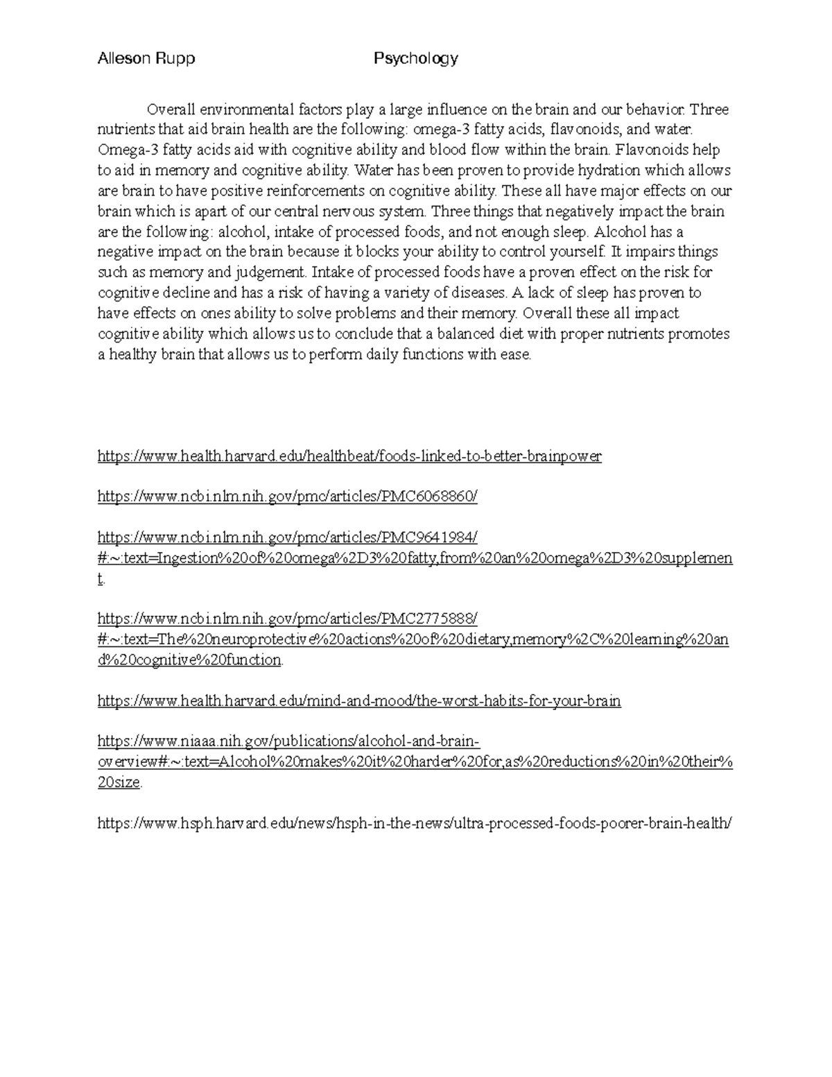 Assignment 2. Psych - practice - Alleson Rupp Psychology Overall ...