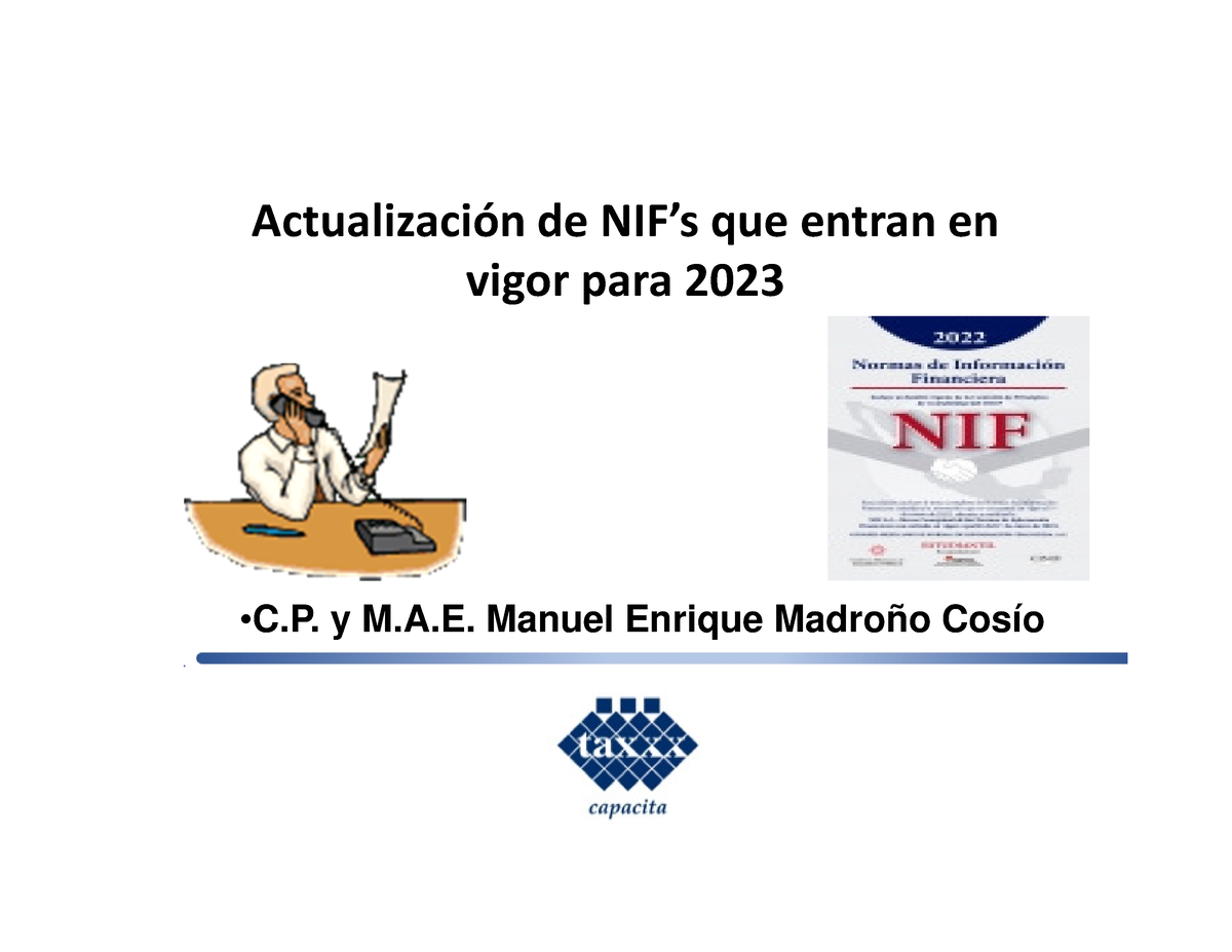 Actualización DE NIF’S QUE Entran EN Vigor PARA 2023 Y 2024