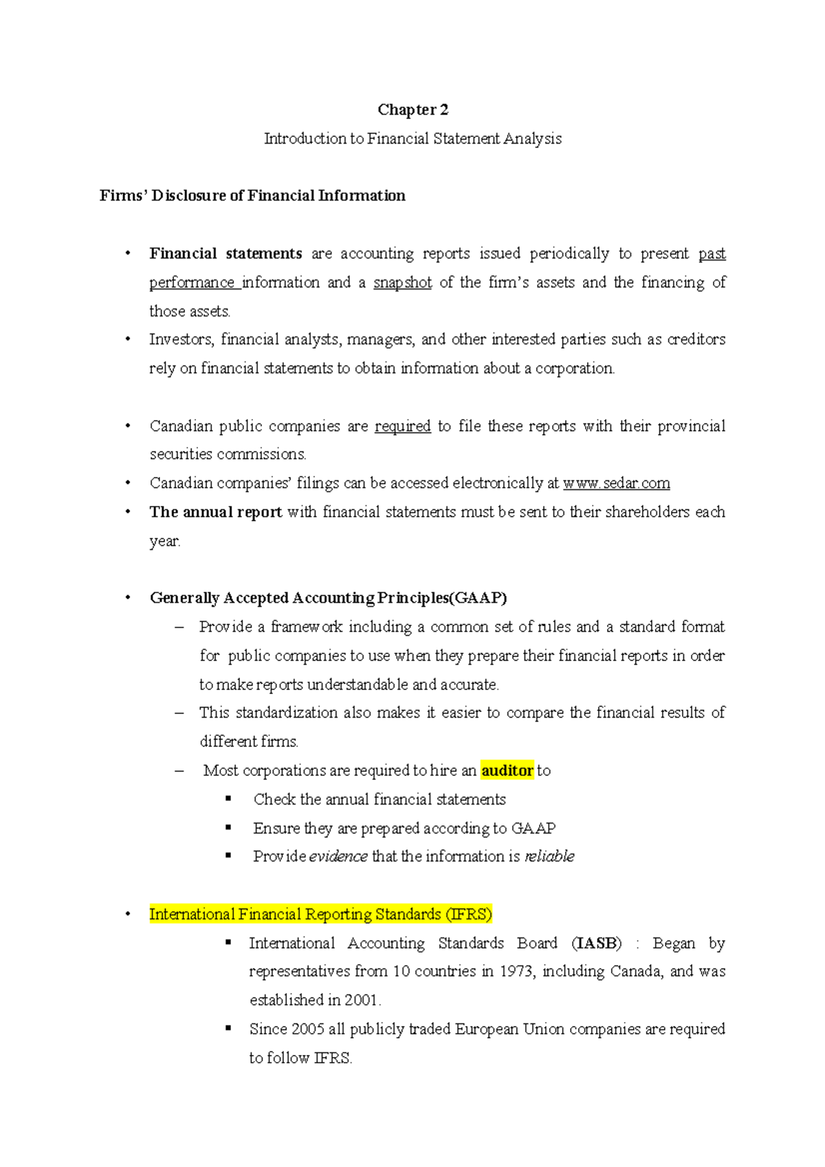 Chapter 2 Introduction To Financial Statement Analysis - Investors 