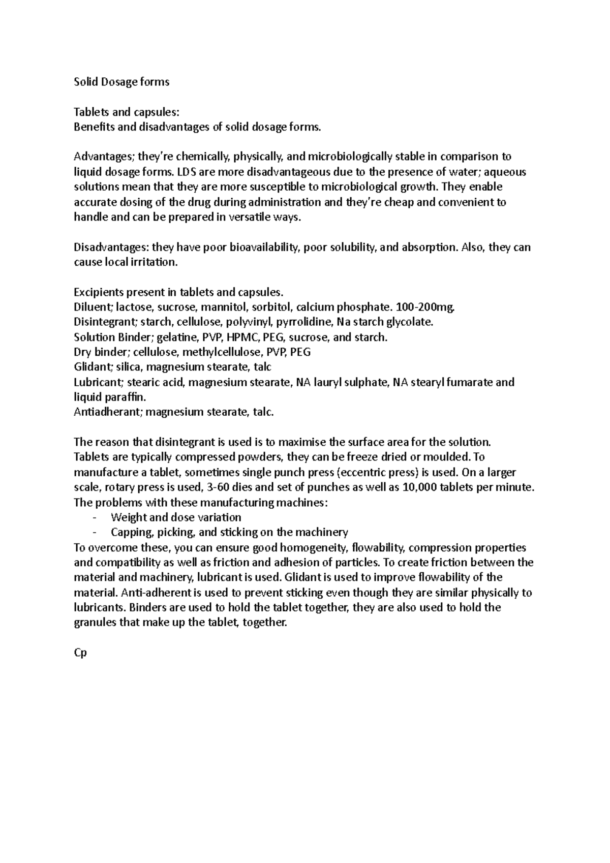 Solid Dosage forms lecture notes - Solid Dosage forms Tablets and ...