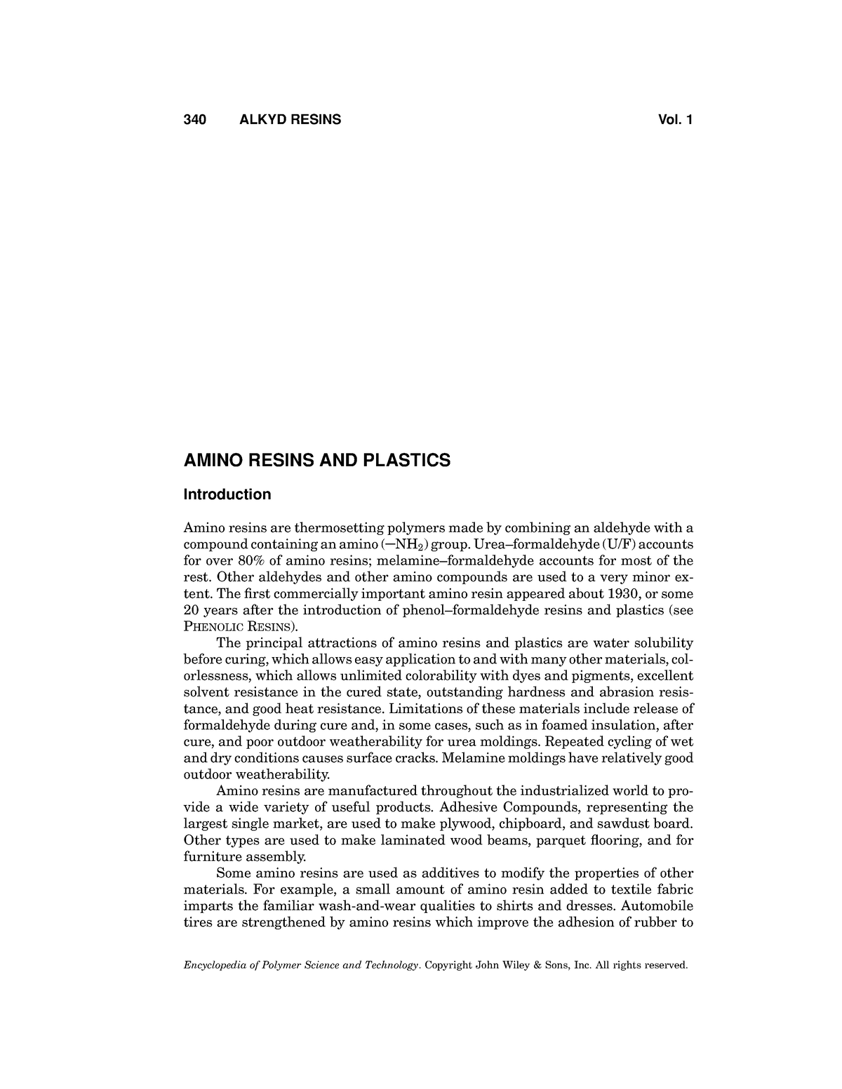 Amino Resins - Its Lecture Notes. - 340 ALKYD RESINS Vol. 1 AMINO ...