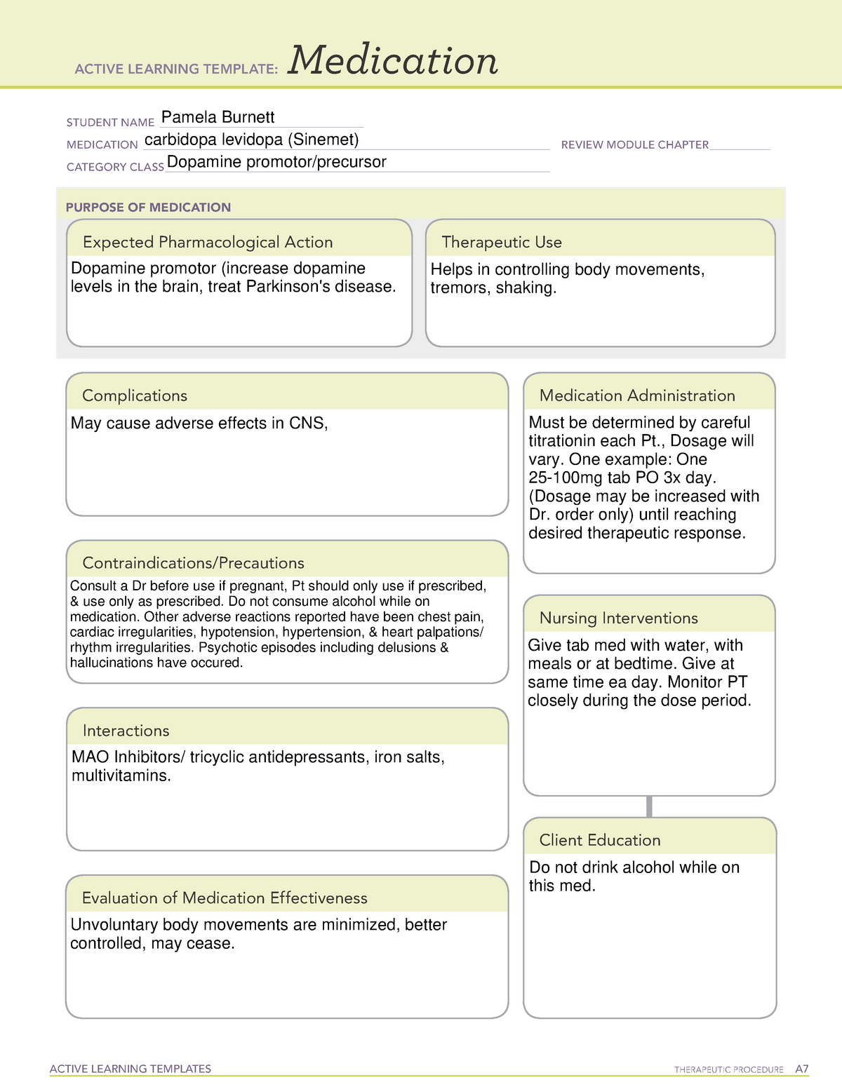 Carbiopa levodopa med sheet ACTIVE LEARNING TEMPLATES THERAPEUTIC