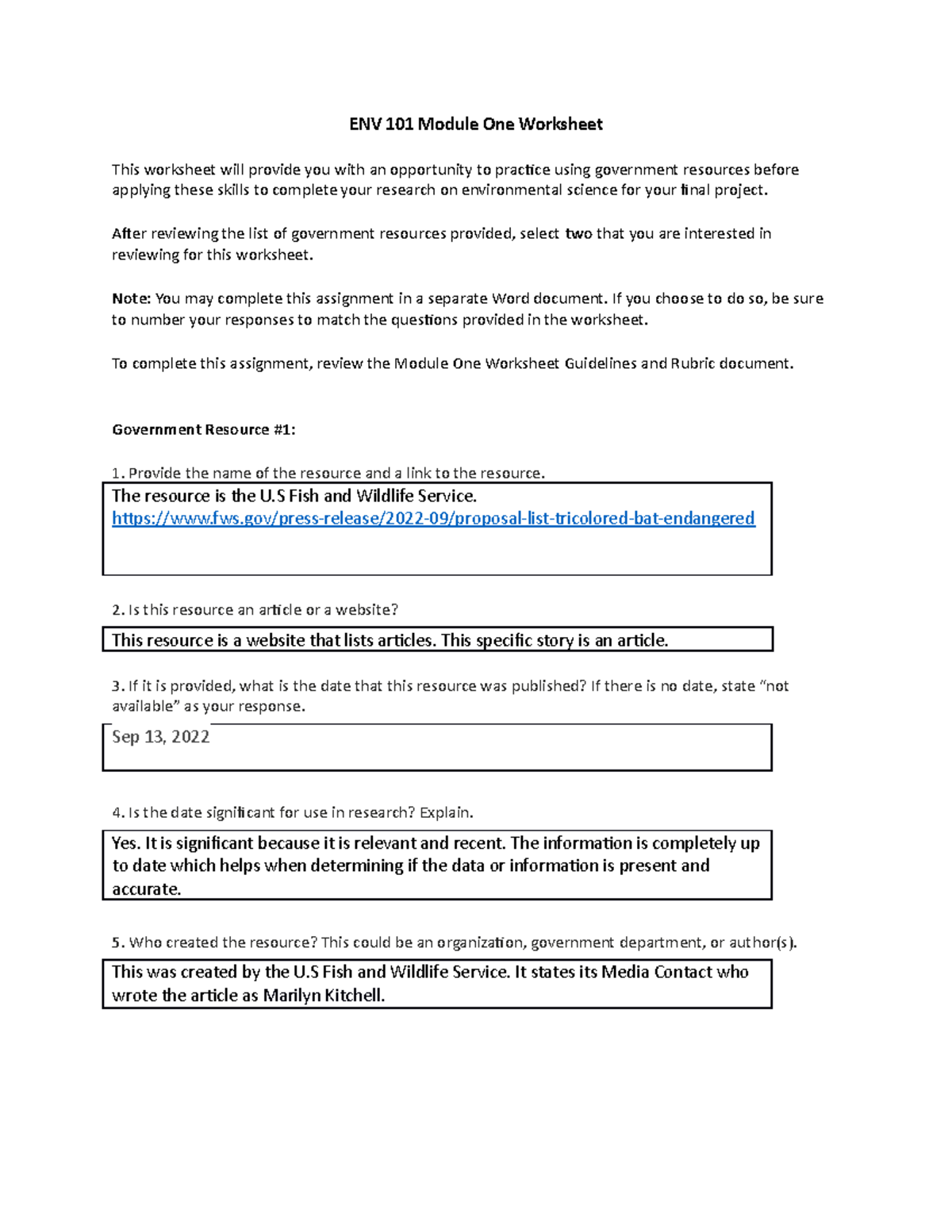 Sub ENV 101 Module One Worksheet - ENV 101 Module One Worksheet This ...