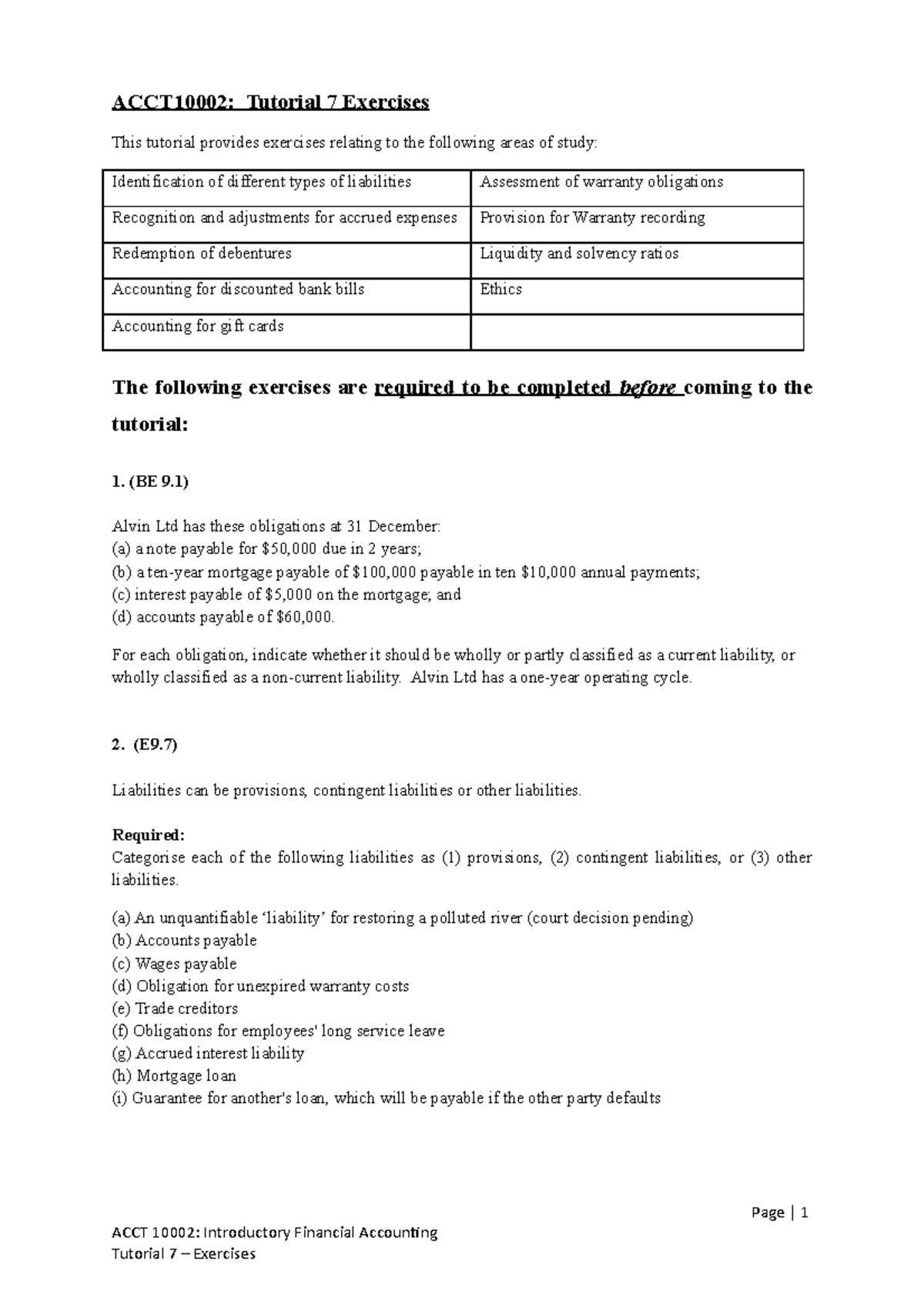 ACCT10002 Tutorial 7 Exercises - ACCT10002: Tutorial 7 Exercises This ...