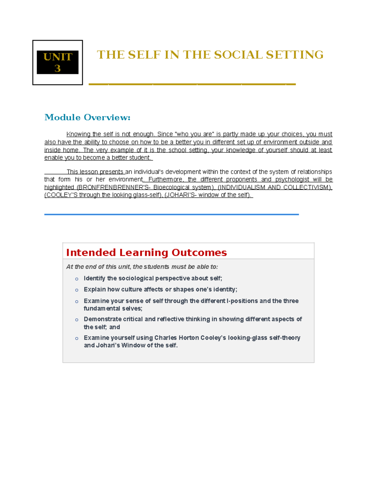 Uts The Self In The Social Setting 032243 The Self In The Social