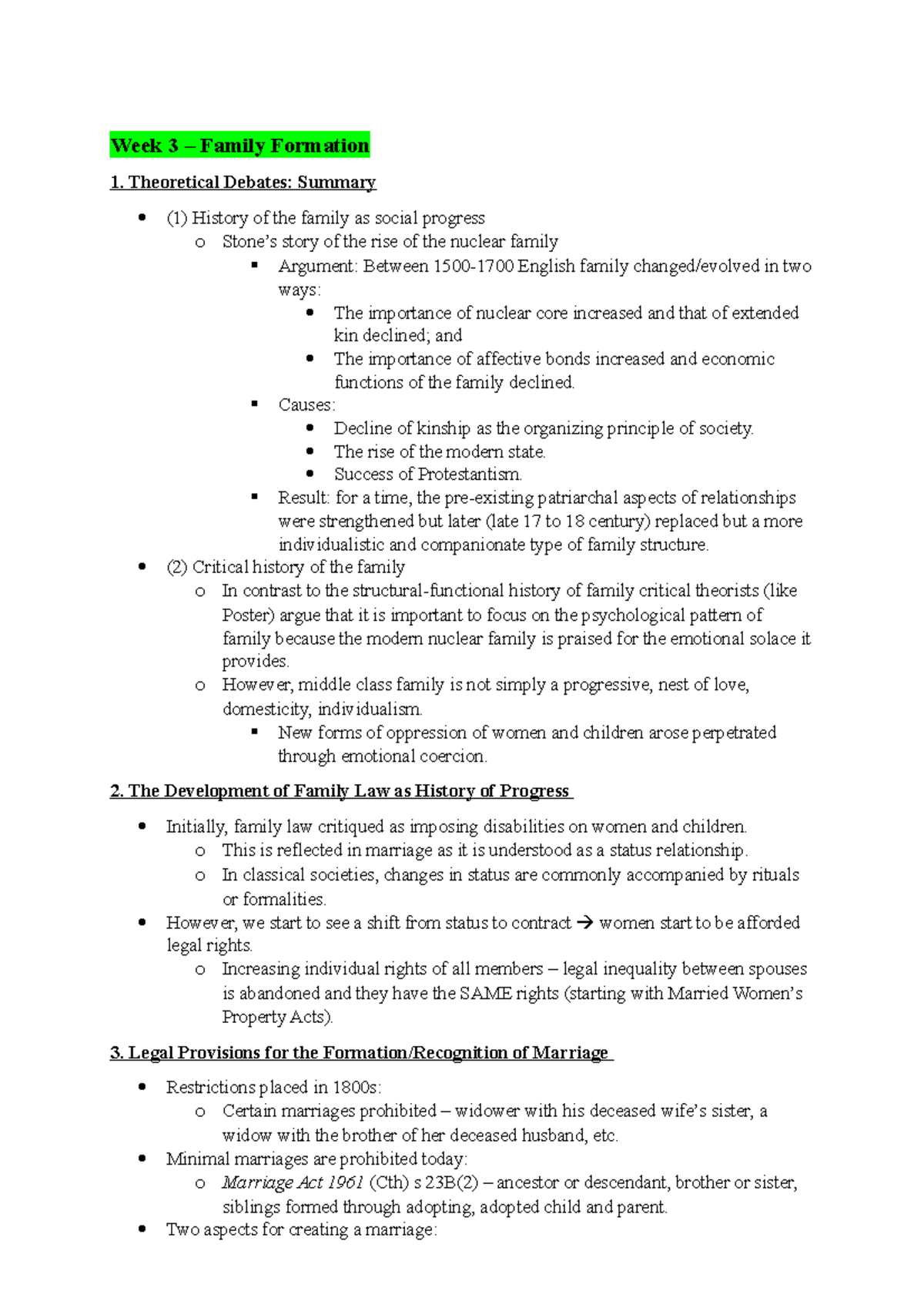 Week 3 Notes - Assignment - Week 3 – Family Formation 1. Theoretical ...