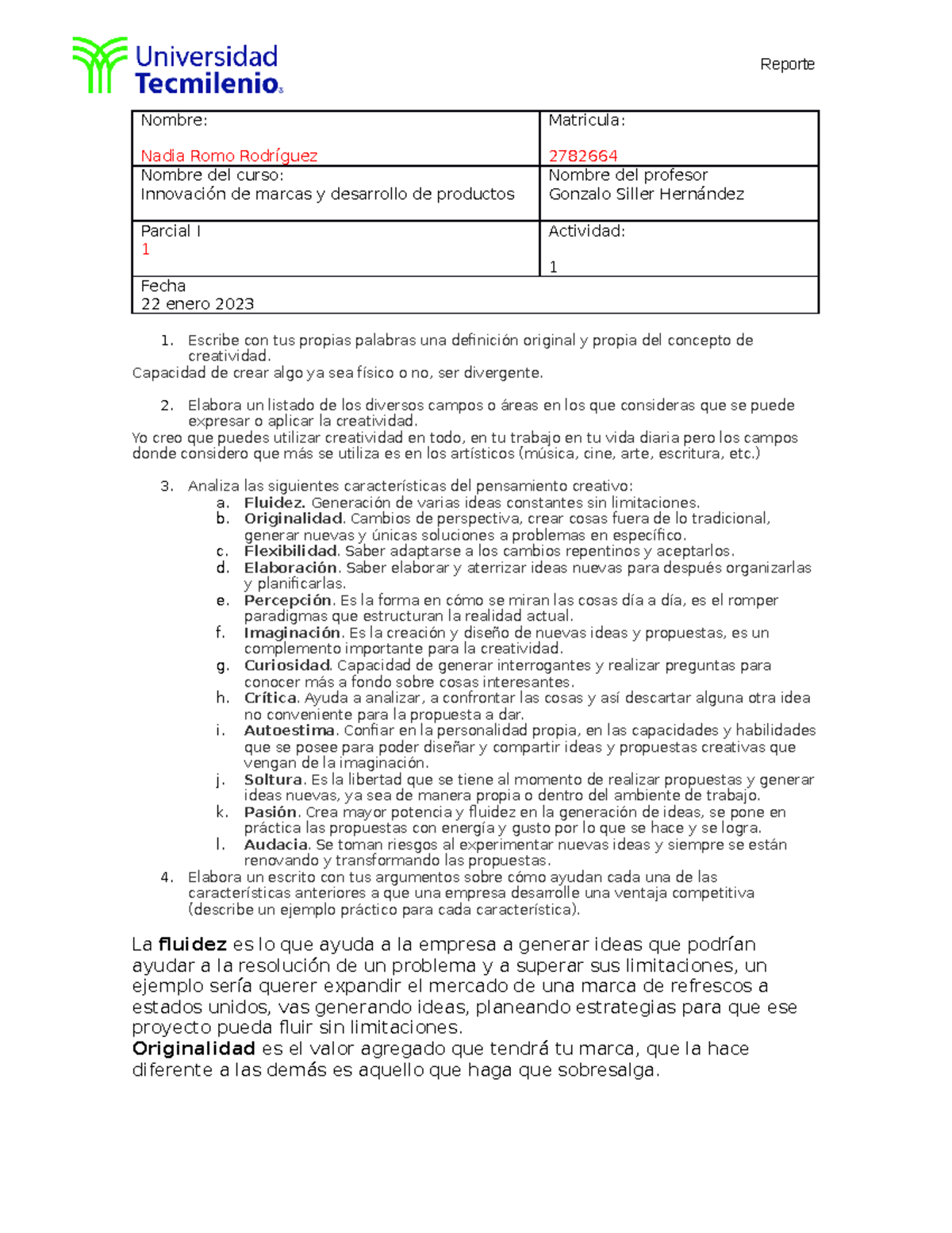 Innovacion 1 - EVENTOS - Reporte Nombre: Nadia Romo Rodríguez Matricula ...