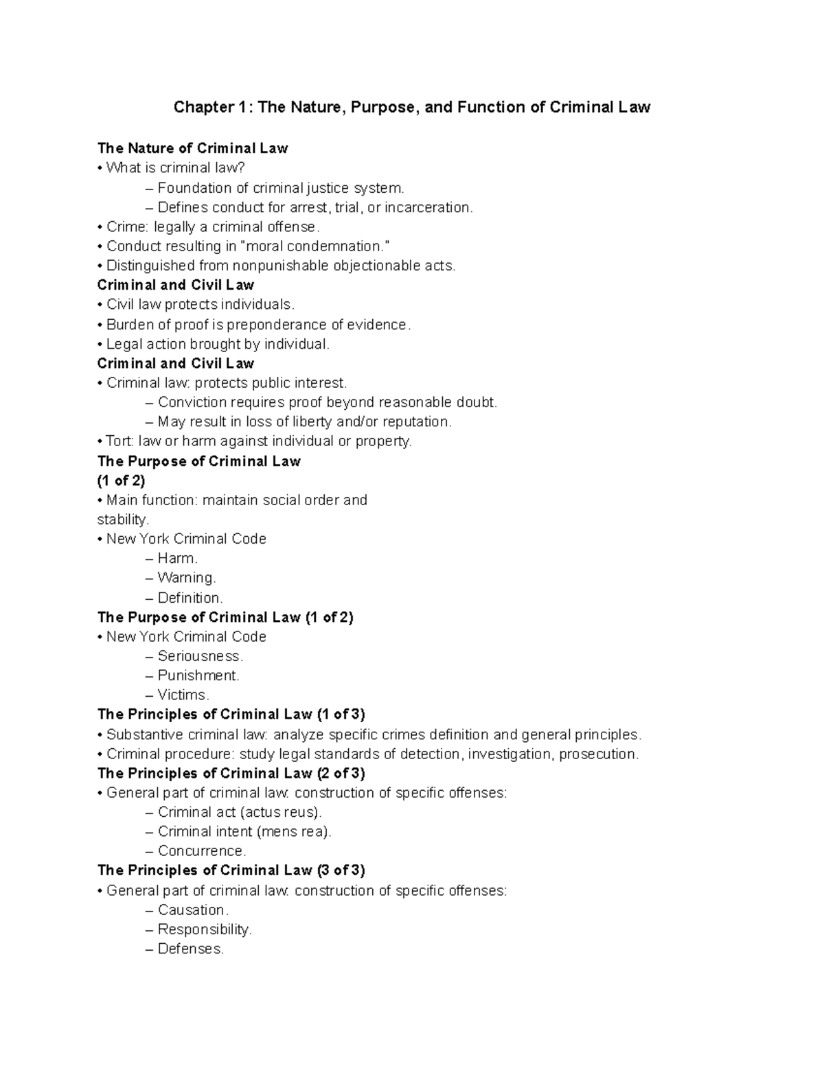 Chapter 1 The Nature, Purpose, and Function of Criminal Law - Defines ...
