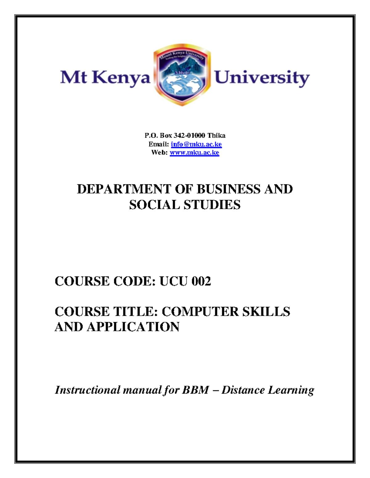 MKU COMP Notes - KKK - P. Box 342-01000 Thika Email: info@mku.ac Web ...