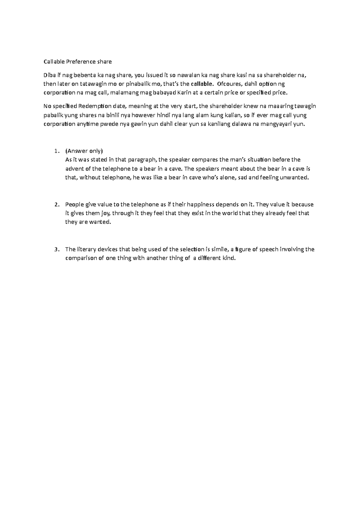 Callable Preference share - Ofcoures, dahil option ng corporation na ...