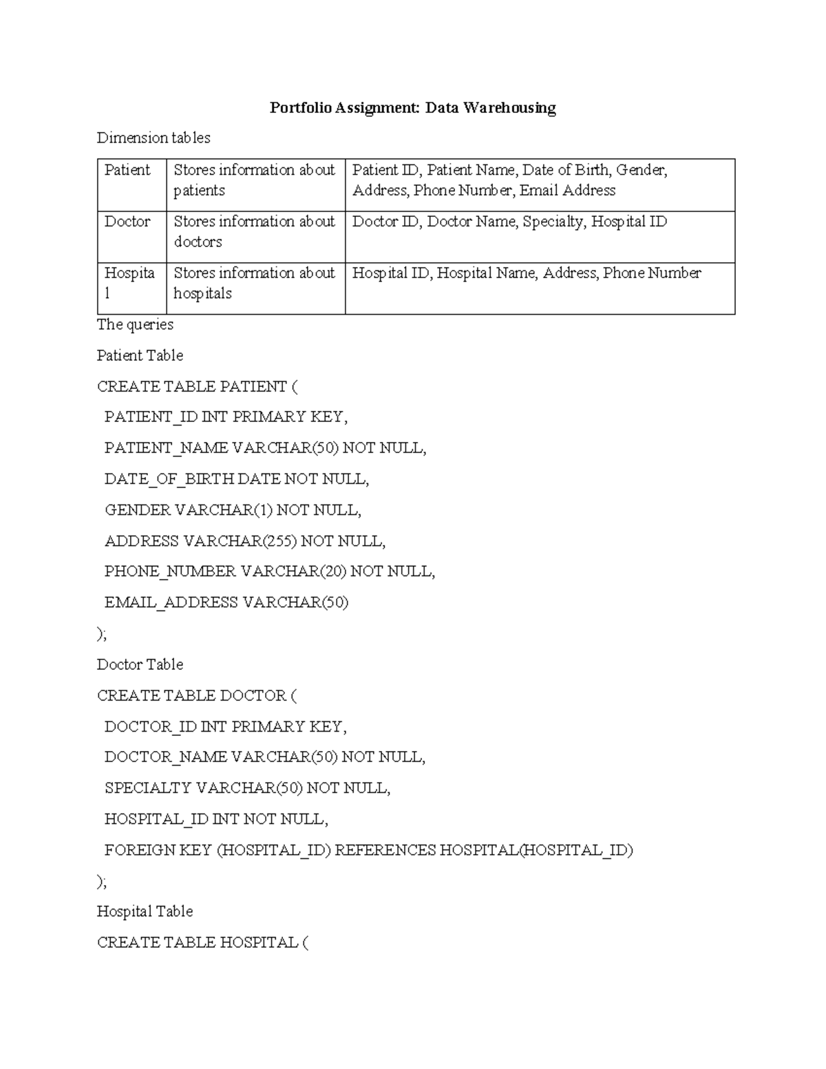 Accounting materials - Portfolio Assignment: Data Warehousing Dimension ...