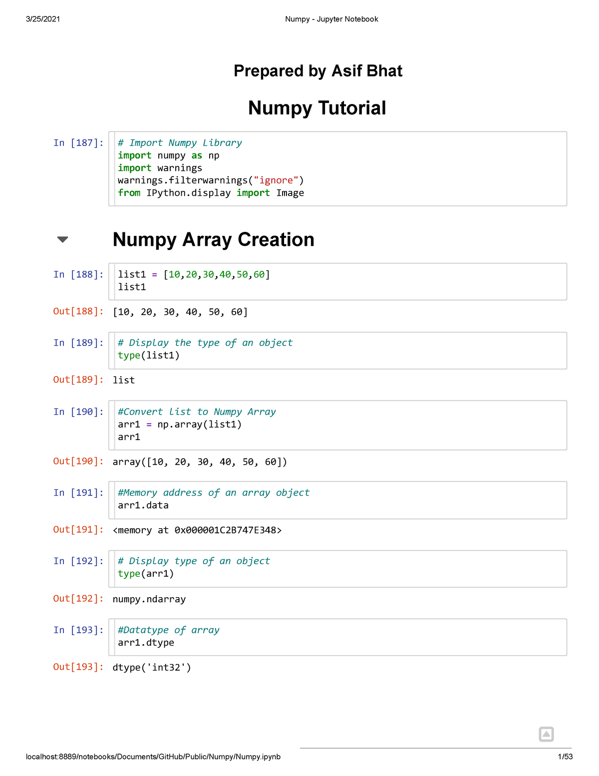 Numpy Tutorial - Bbjj - Prepared By Asif Bhat Numpy Tutorial In [187 ...