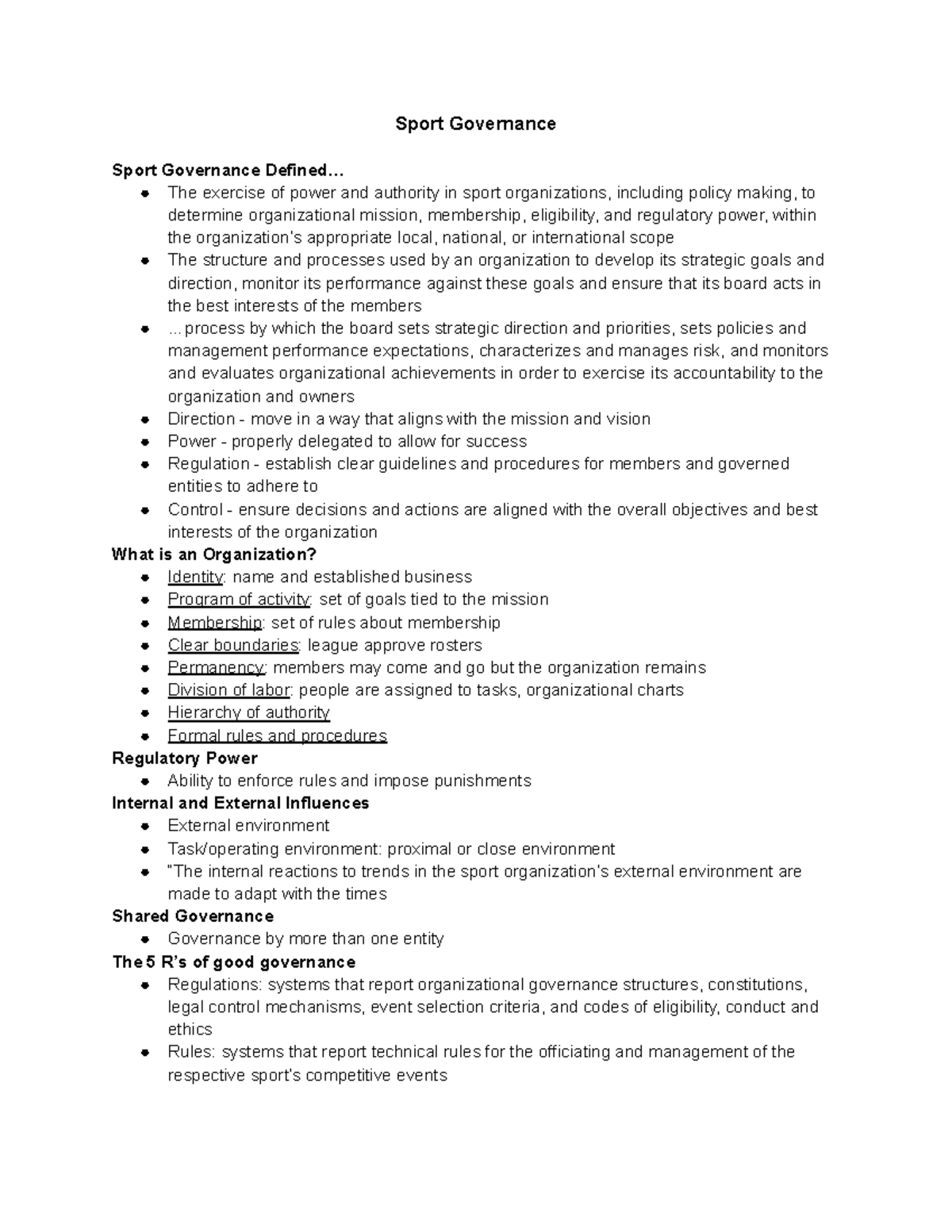 Week 1 Sport Governance - Sport Governance Sport Governance Defined ...