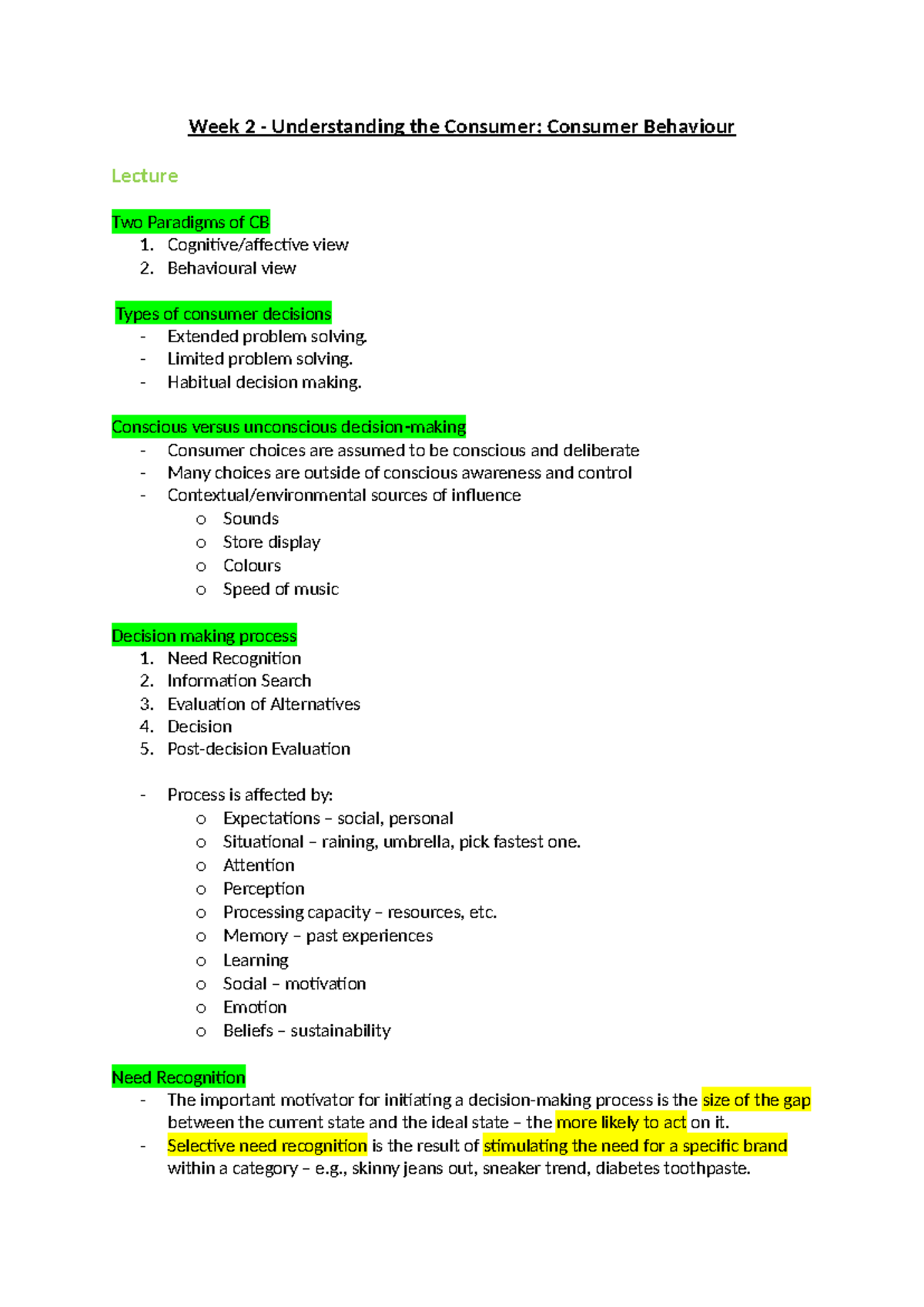 Week 2 - AMB140 - lecture 2 notes - Week 2 - Understanding the Consumer ...