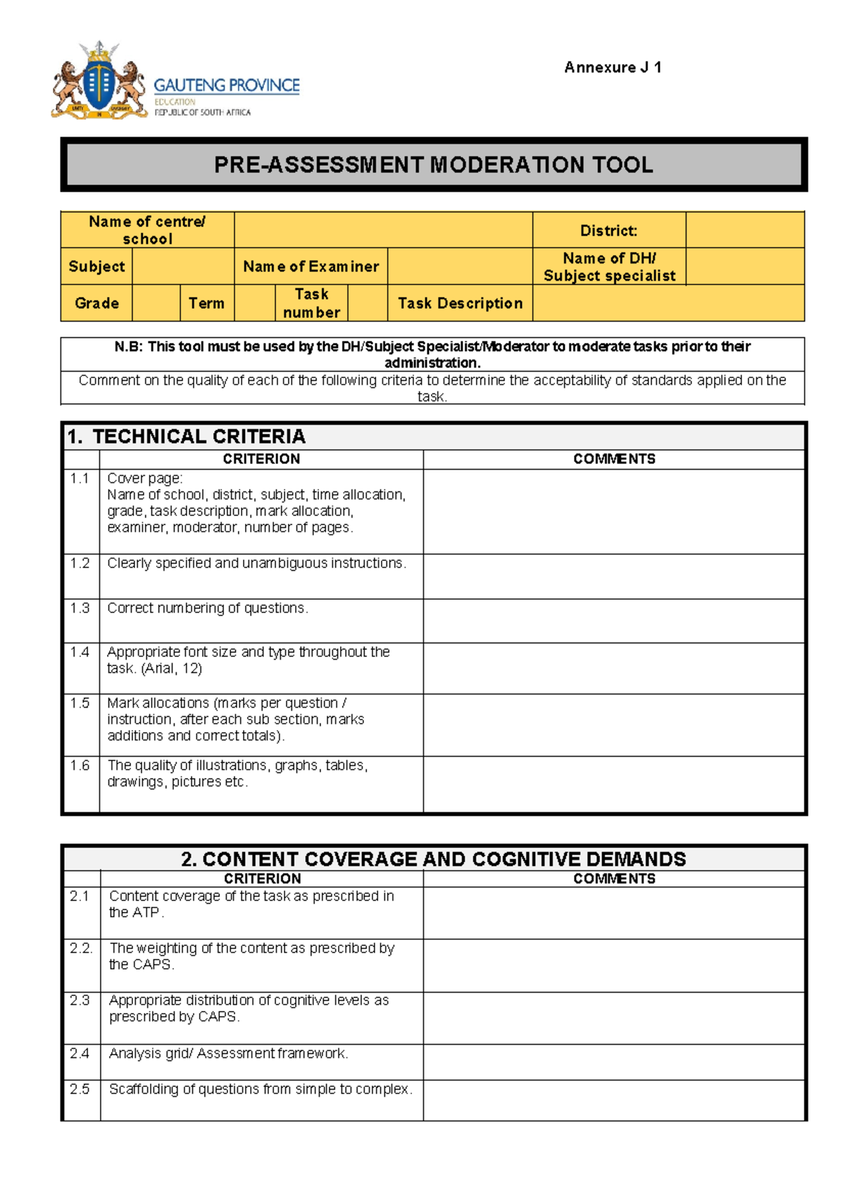 NEW Annexure J1 (003) - ewerwrwerwe - PRE-ASSESSMENT MODERATION TOOL ...