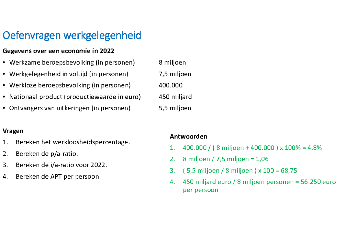 Oefentoets-18-januari - Oefenvragen werkgelegenheid Gegevens over een