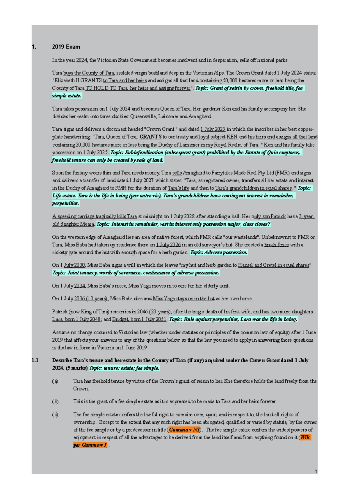 Property Law Questions and Answers 2019 Exam In the year 2024, the