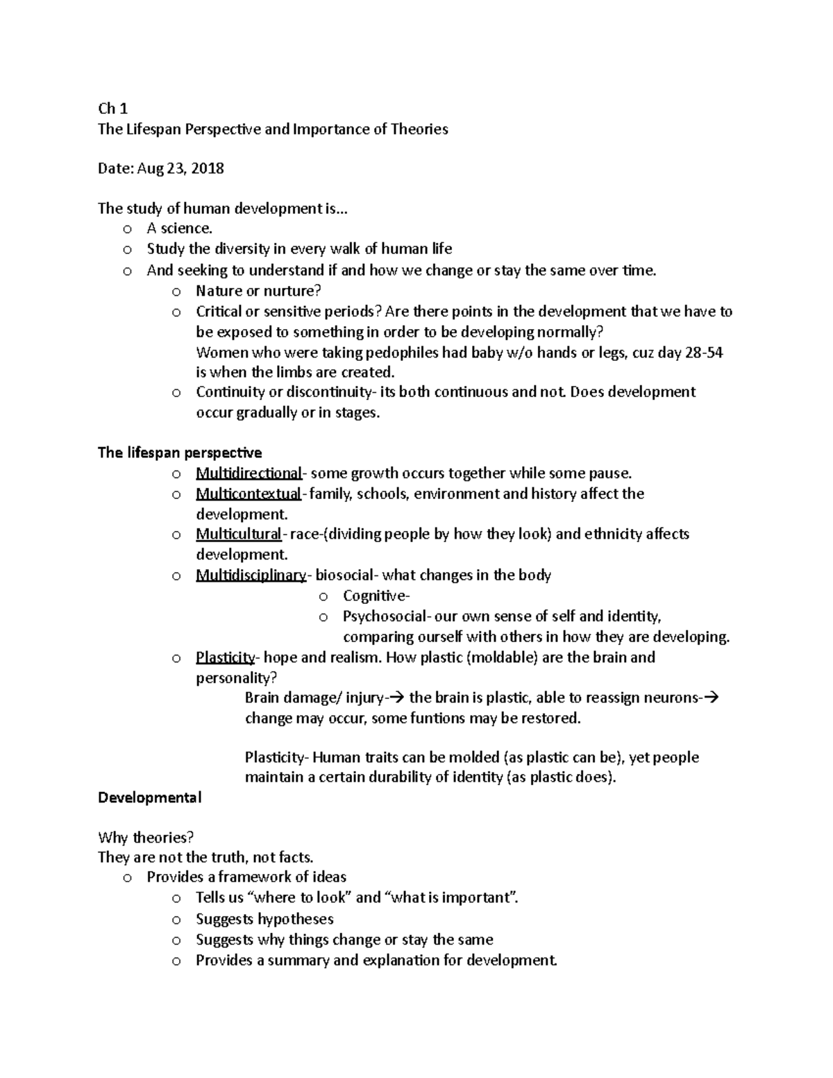 Ch 1 - Lecture notes Ch 1 Lecture notes - Ch 1 The Lifespan Perspective ...