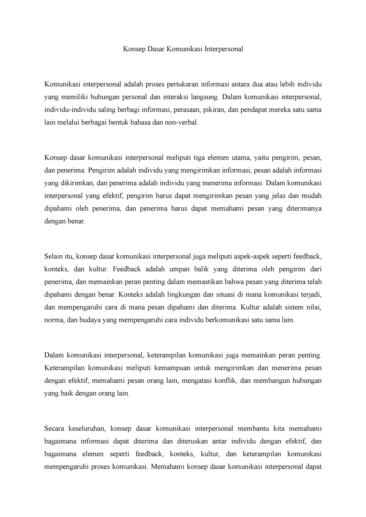 Artikel 1 - Konsep Dasar Komunikasi Interpersonal - Konsep Dasar ...