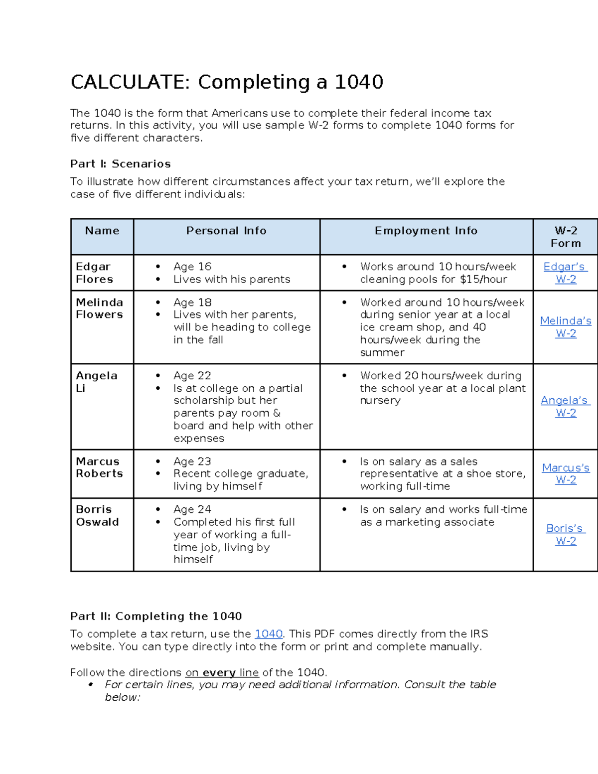 Calculate 1040 version 2 correct - CALCULATE: Completing a 1040 The ...
