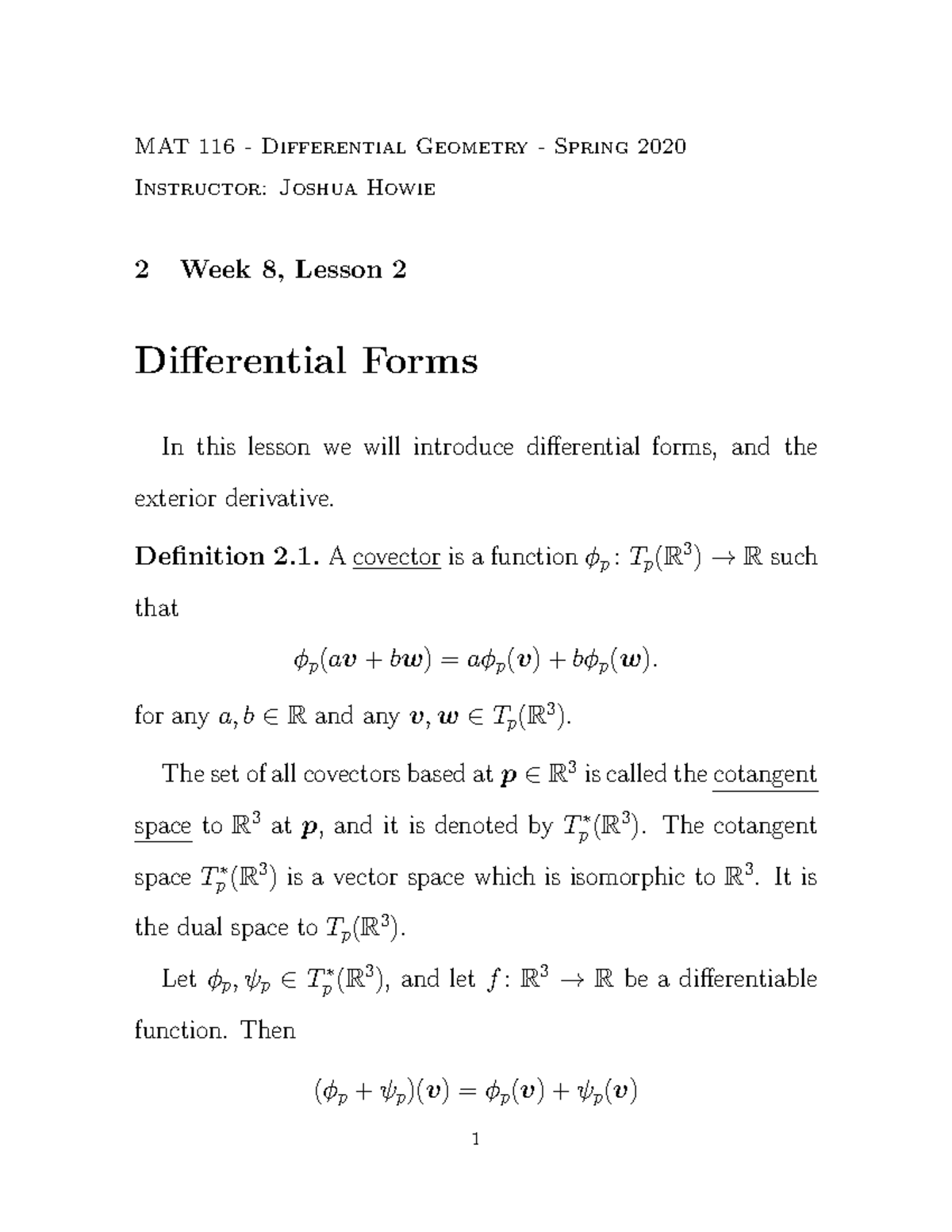 MAT116 week8lesson 2 differential forms MAT 116 Differential