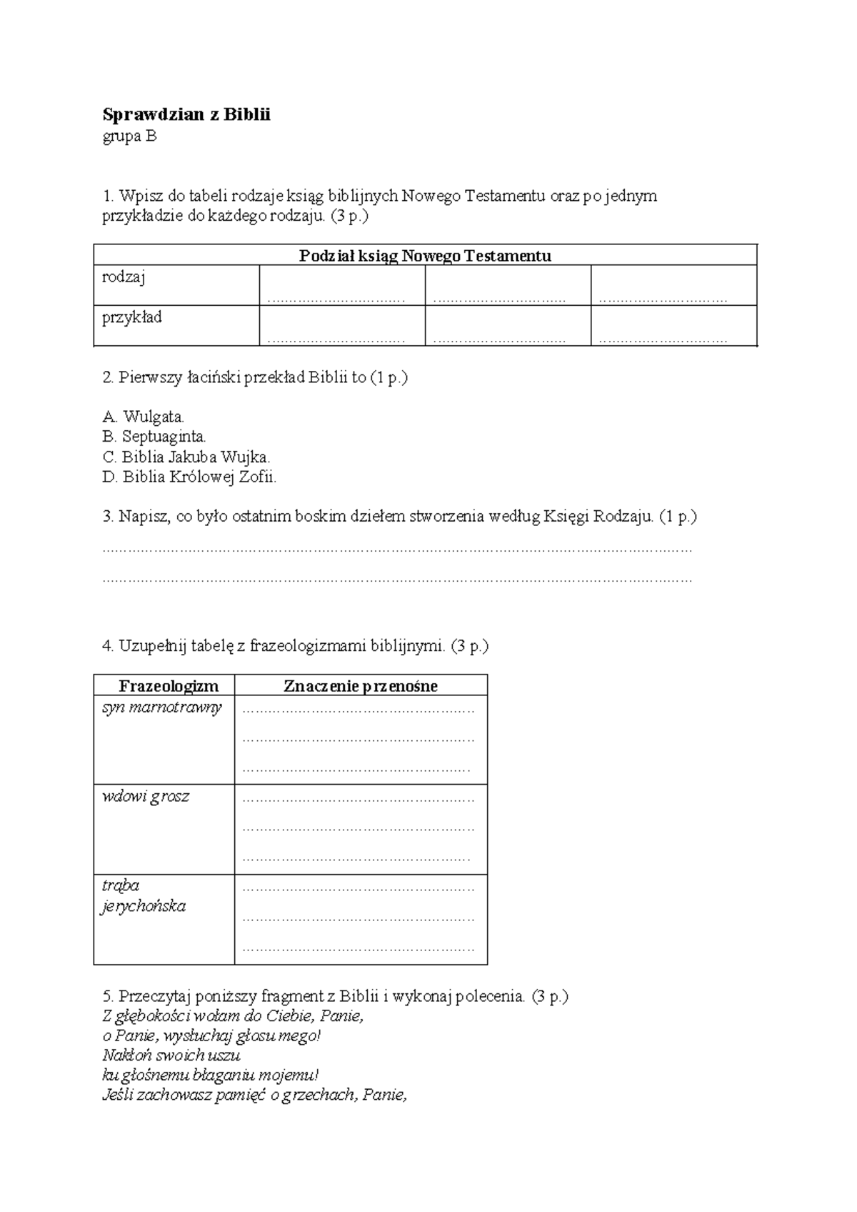 Sprawdzian Z Biblii Magdalena Lotterhoff www.studocu.com