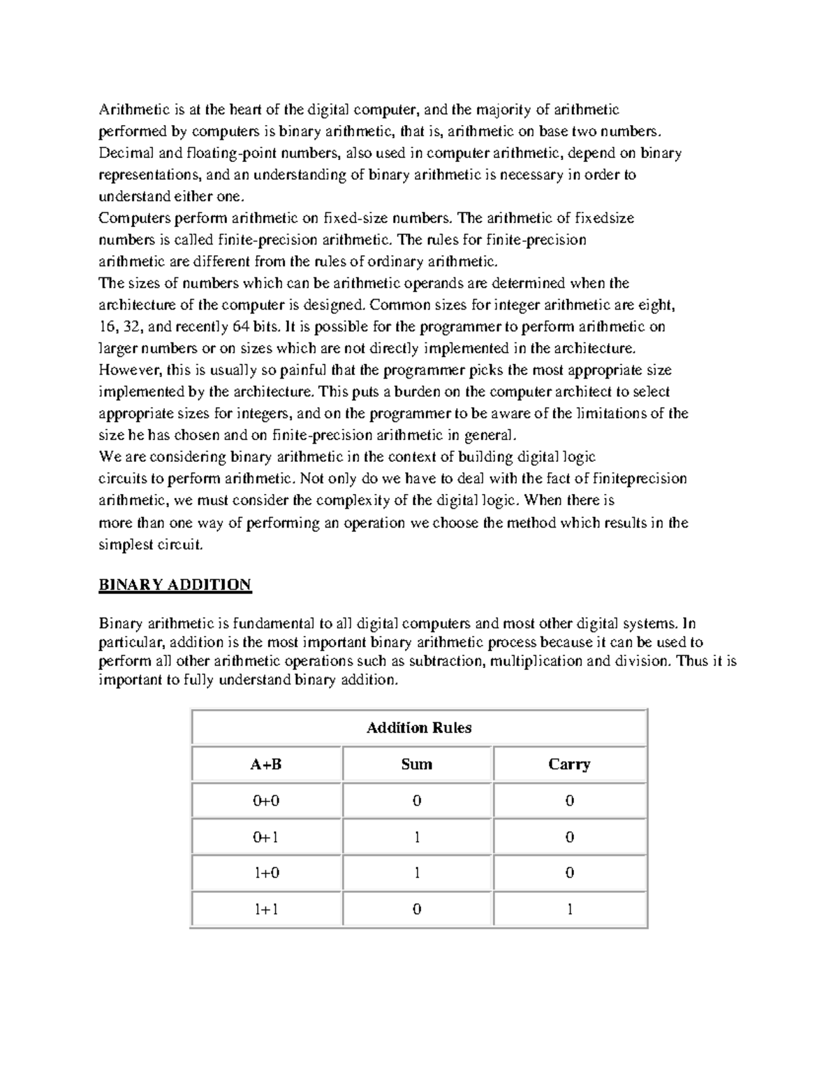 Binary - Lecture notes 1 - Arithmetic is at the heart of the digital ...