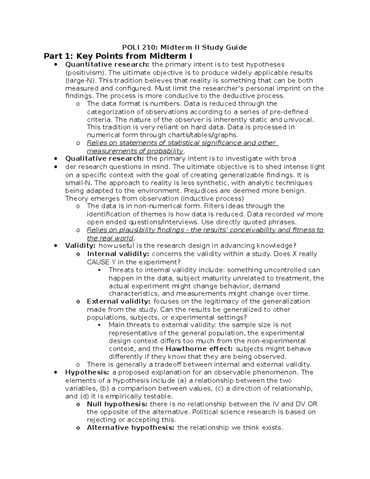POLI 210 masterguide - Lecture notes all lectures - POLI 210: Midterm ...