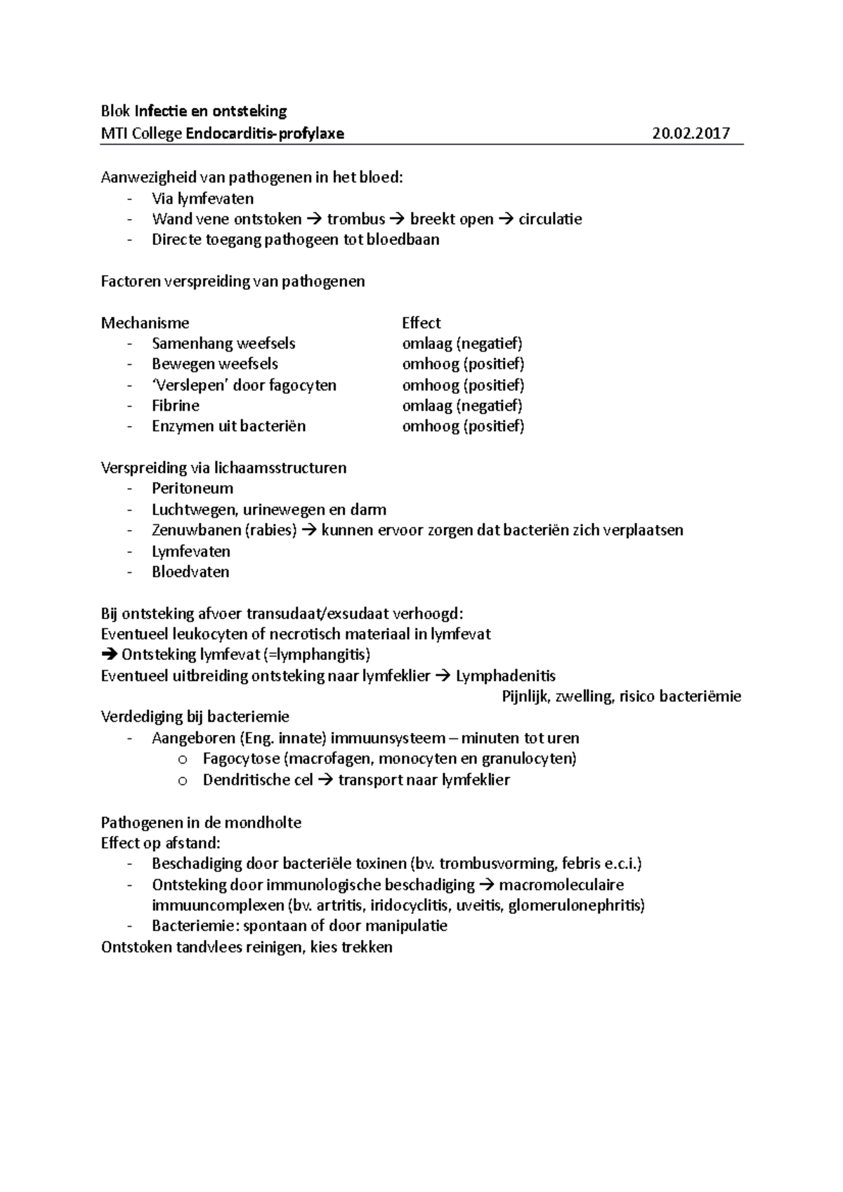 MTI HC Endocarditis profylaxe - Blok Infectie en ontsteking MTI College  Endocarditis-profylaxe 20. - Studeersnel