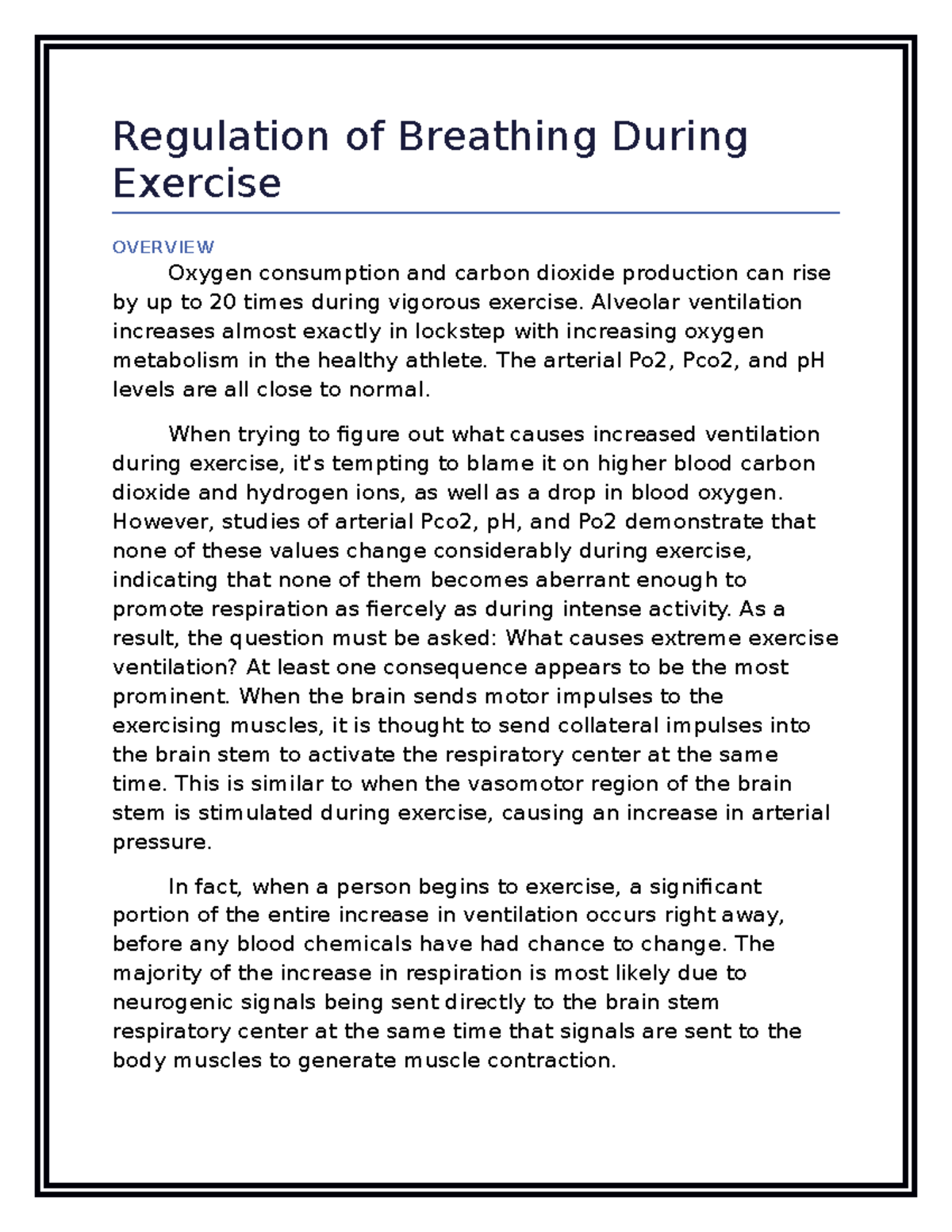 Regulation of breathing During Exercise - Regulation of Breathing ...