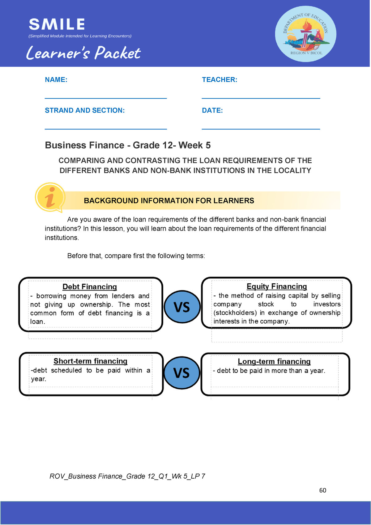 requirements for loan from bank