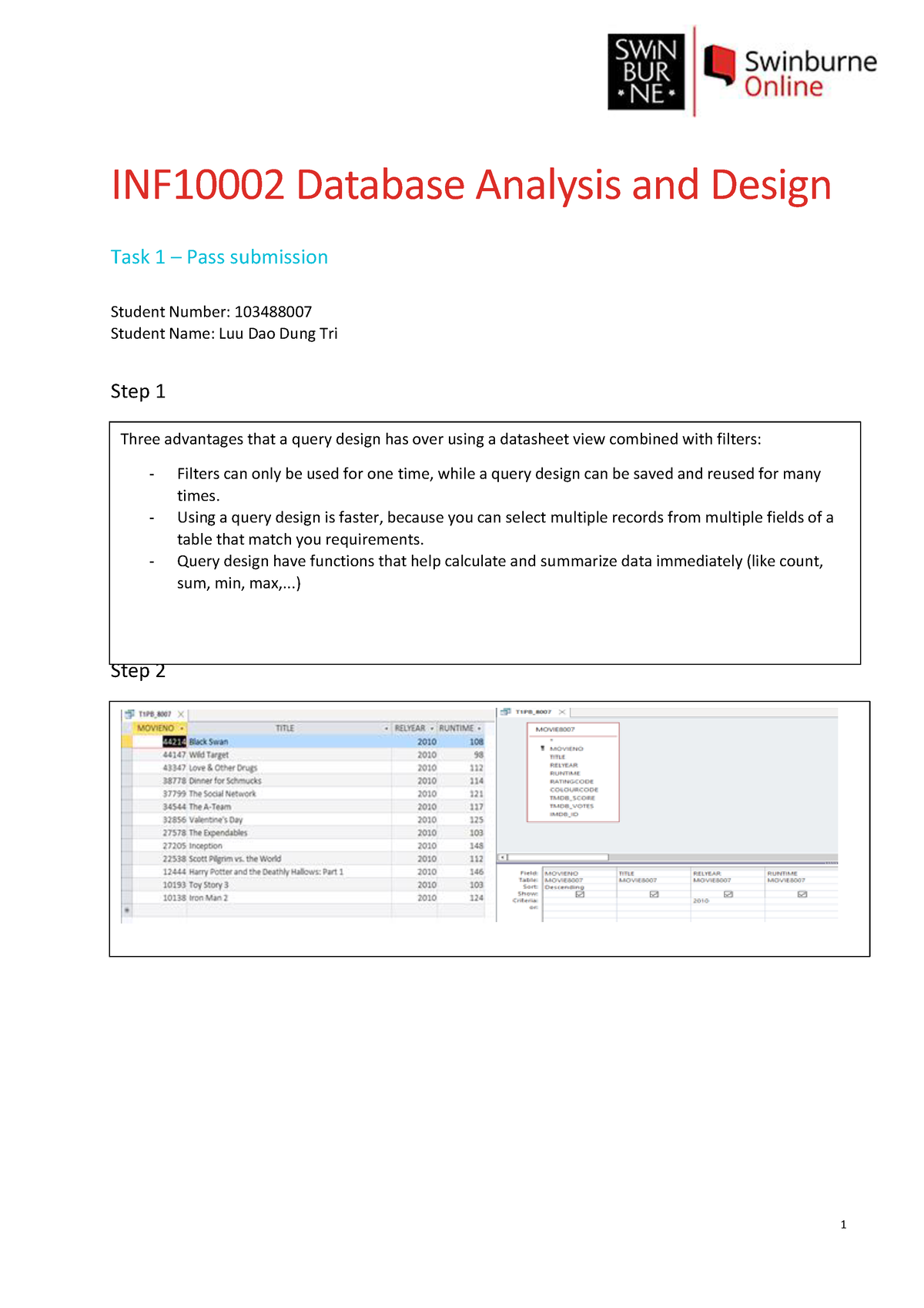 Task 1 Pass - Pass Task 1 - INF10002 Database Analysis and Design Task ...