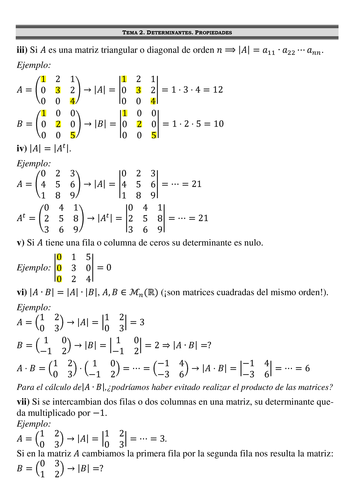 Propiedades Determinantes Detallado Tema 2 Determinantes Propiedades Iii Si 𝐴 Es Una Matriz