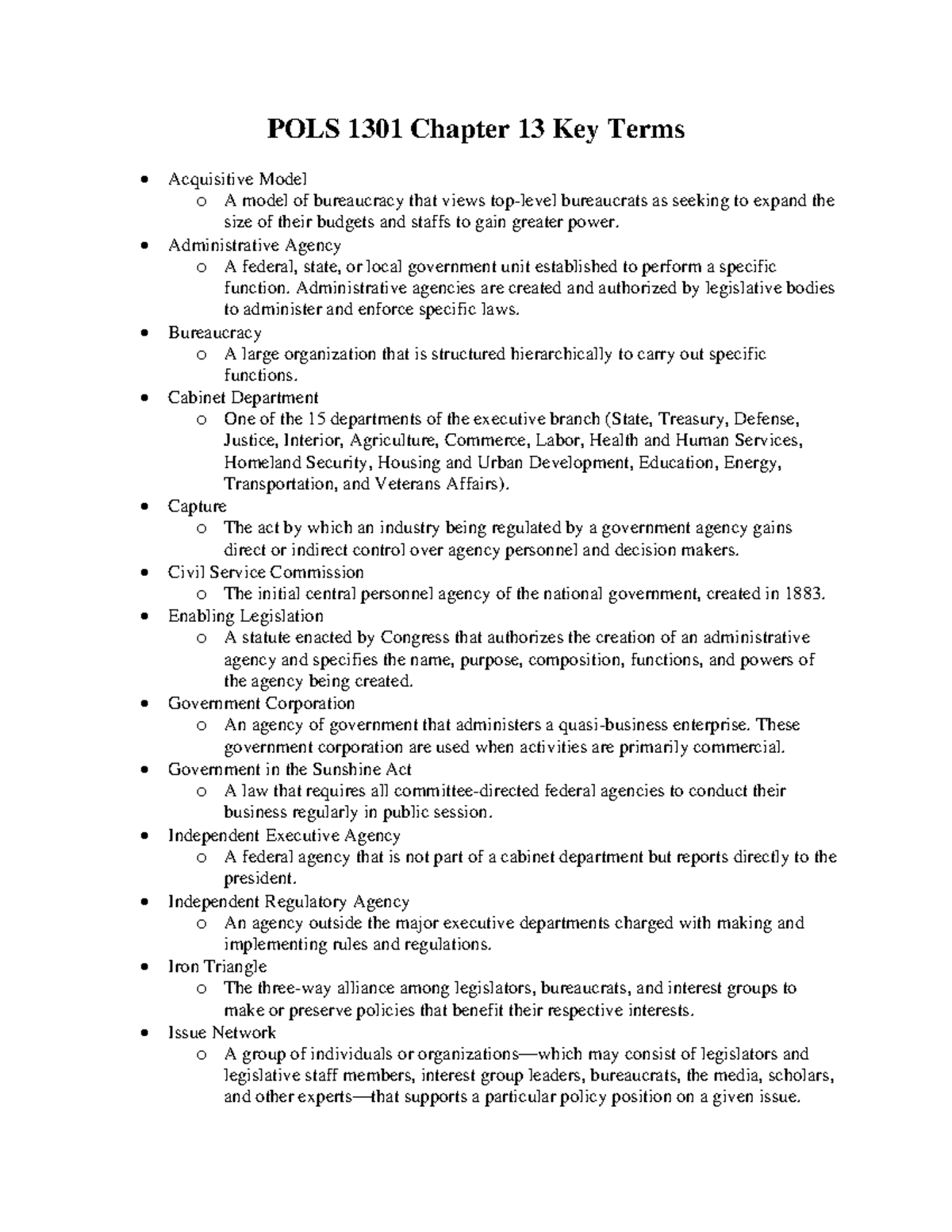 POLS 1301 Chapter 13 Key Terms - POLS 1301 Chapter 13 Key Terms ...