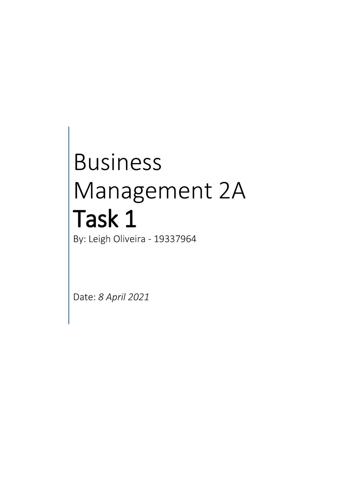 business management 2a assignment questions and answers