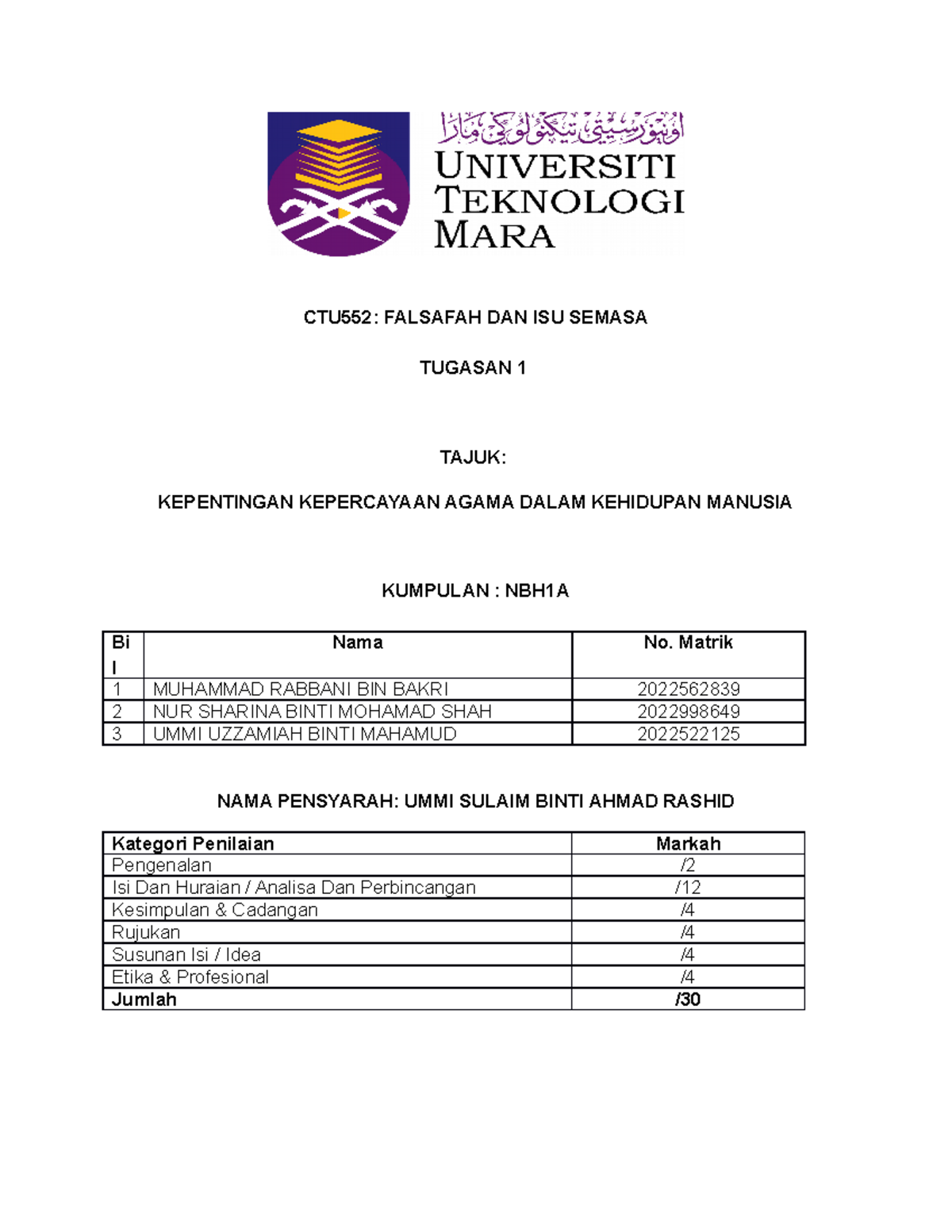 Kertas Kerja CTU552 - CTU552: FALSAFAH DAN ISU SEMASA TUGASAN 1 TAJUK ...