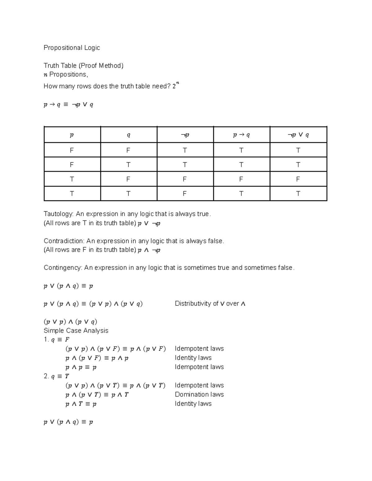 Logic And Proofs - Propositional Logic Truth Table (Proof Method) 𝑛 ...