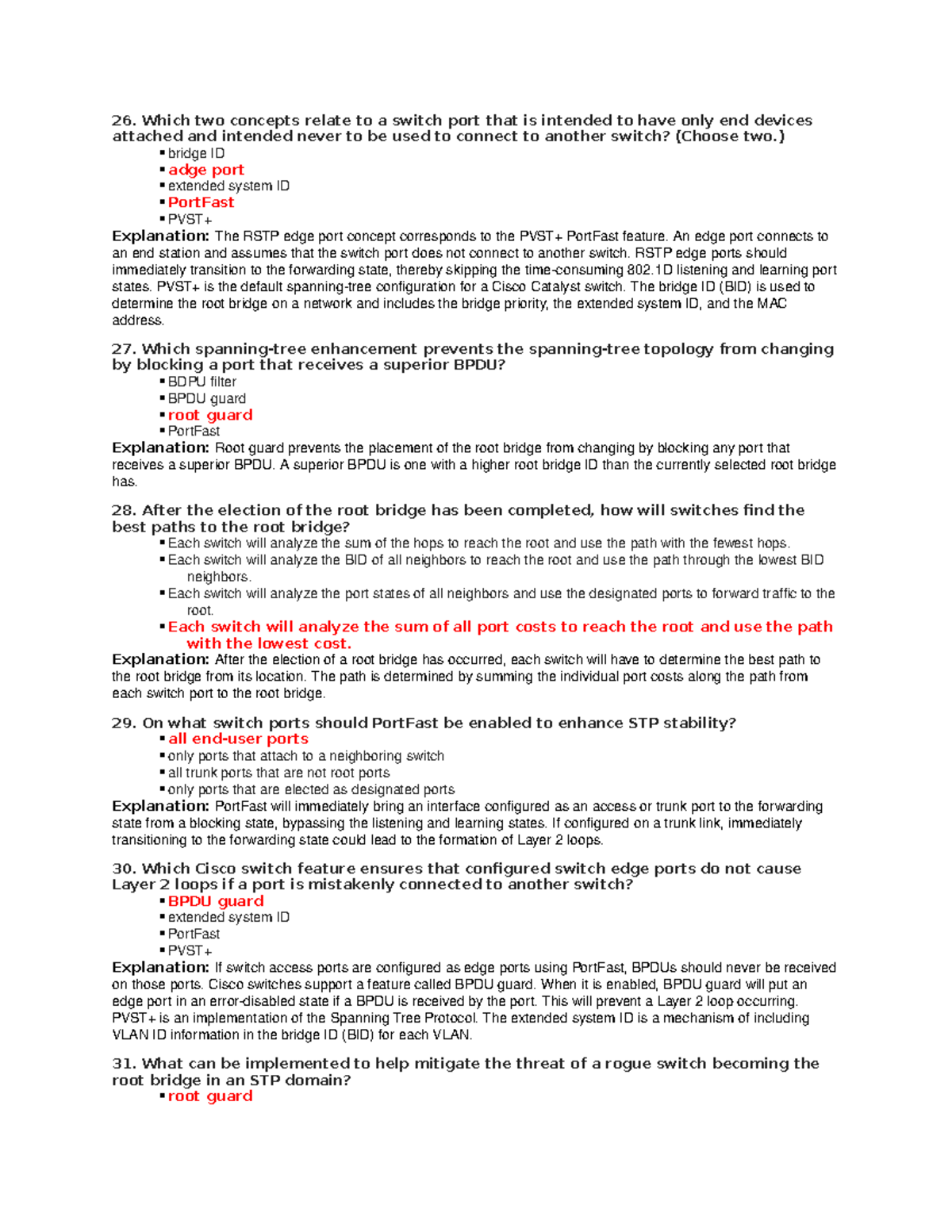 Chapter 3 Quiz – Advanced Spanning Tree Tuning (Answers) CCNPv 8 Encor ...