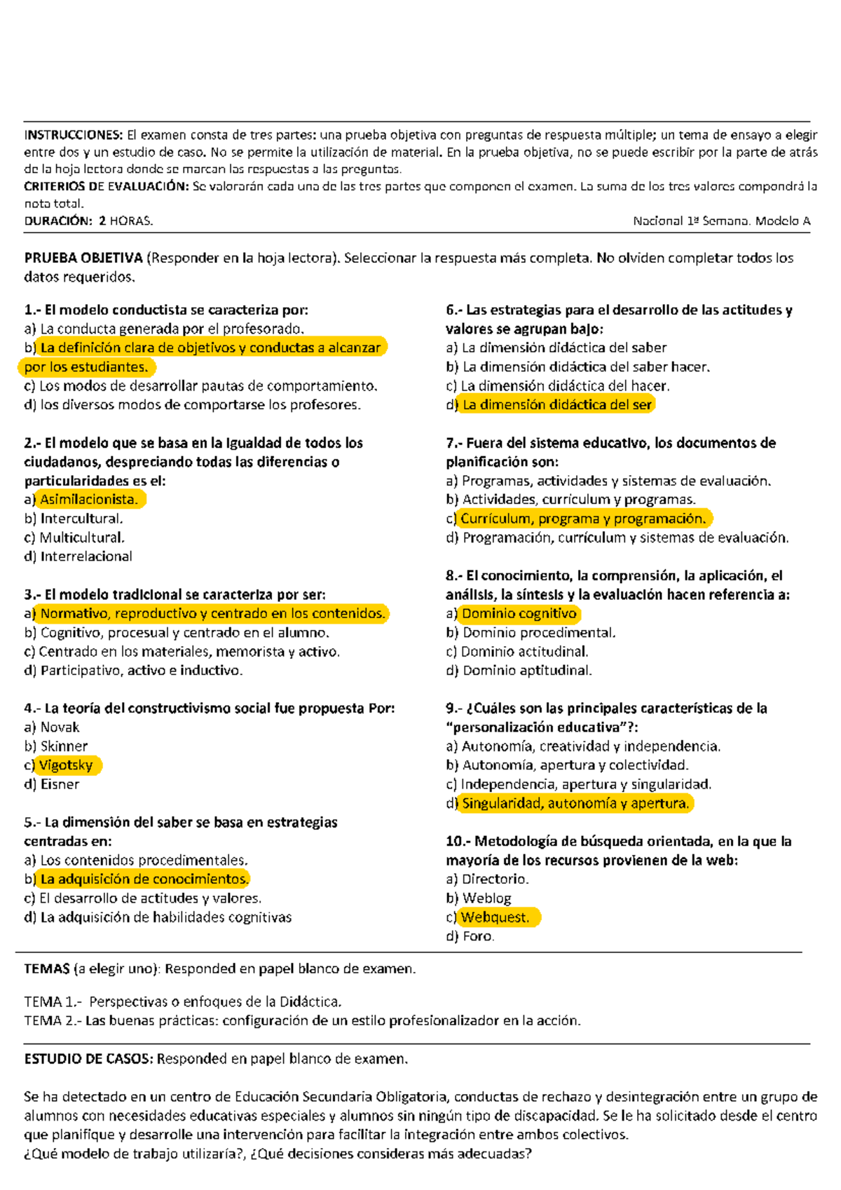 Exámenes 2010-2016, Preguntas Y Respuestas - INSTRUCCIONES: El Examen ...