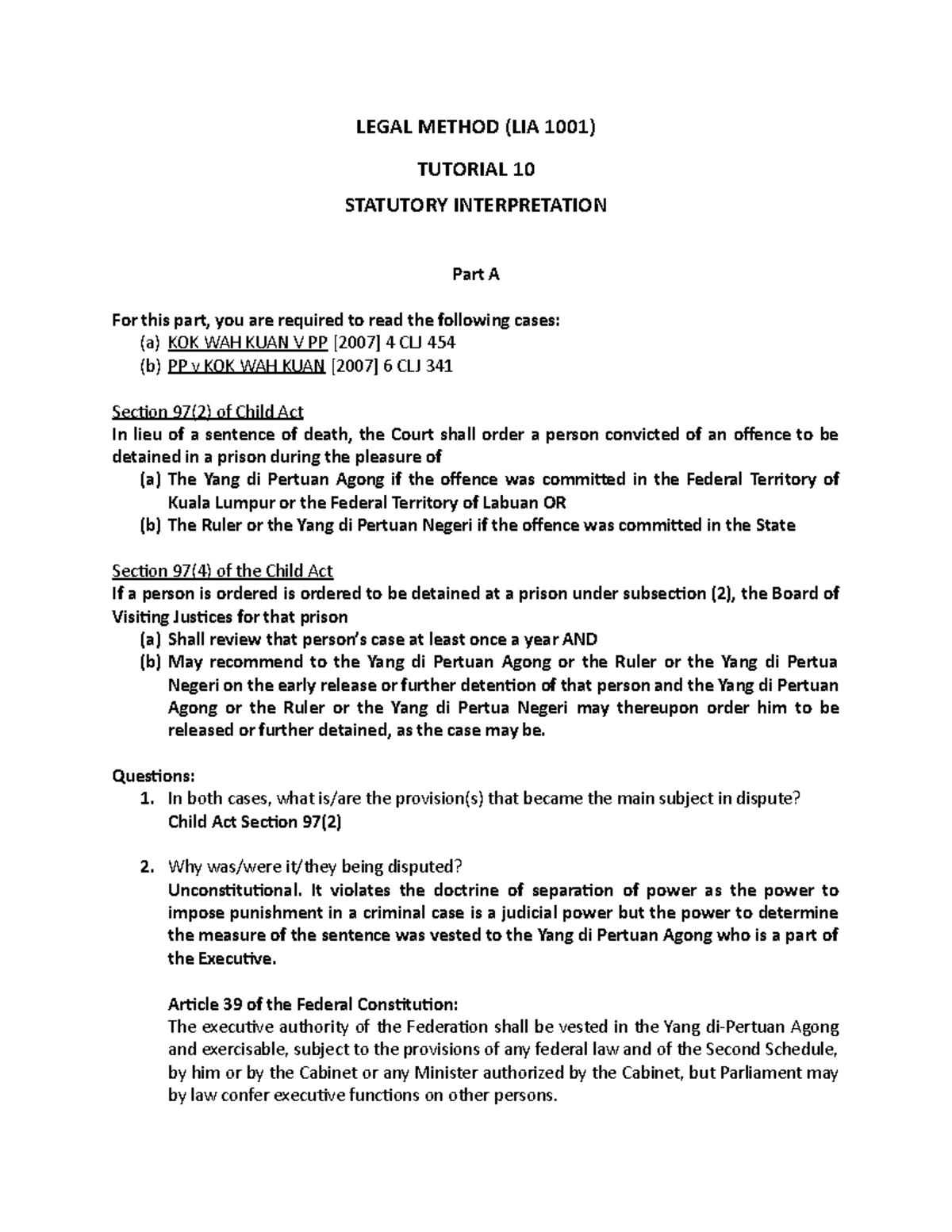 Tutorial 10 Statutory Interpretation Legal Method Lia 1001 Tutorial Tutorial 10 Statutory Interpretation Legal Method Lia 1001 Tutorial