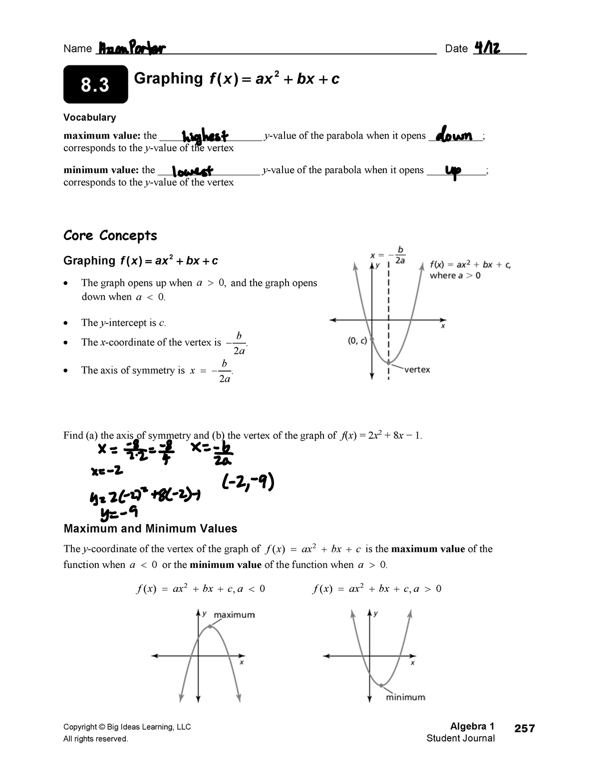 8-3 Notes - Copyright © Big Ideas Learning, LLC Algebra 1 All rights ...