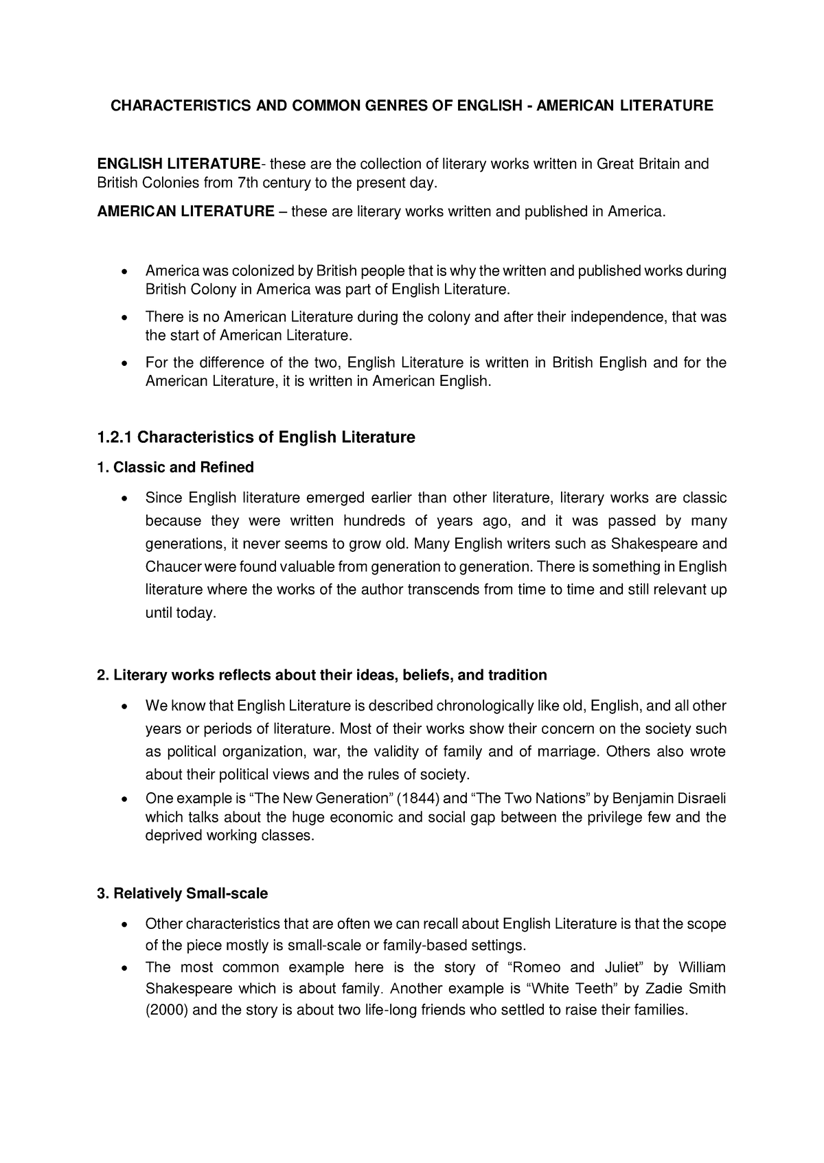 Characteristics And Common Genres Of English And American Literature 